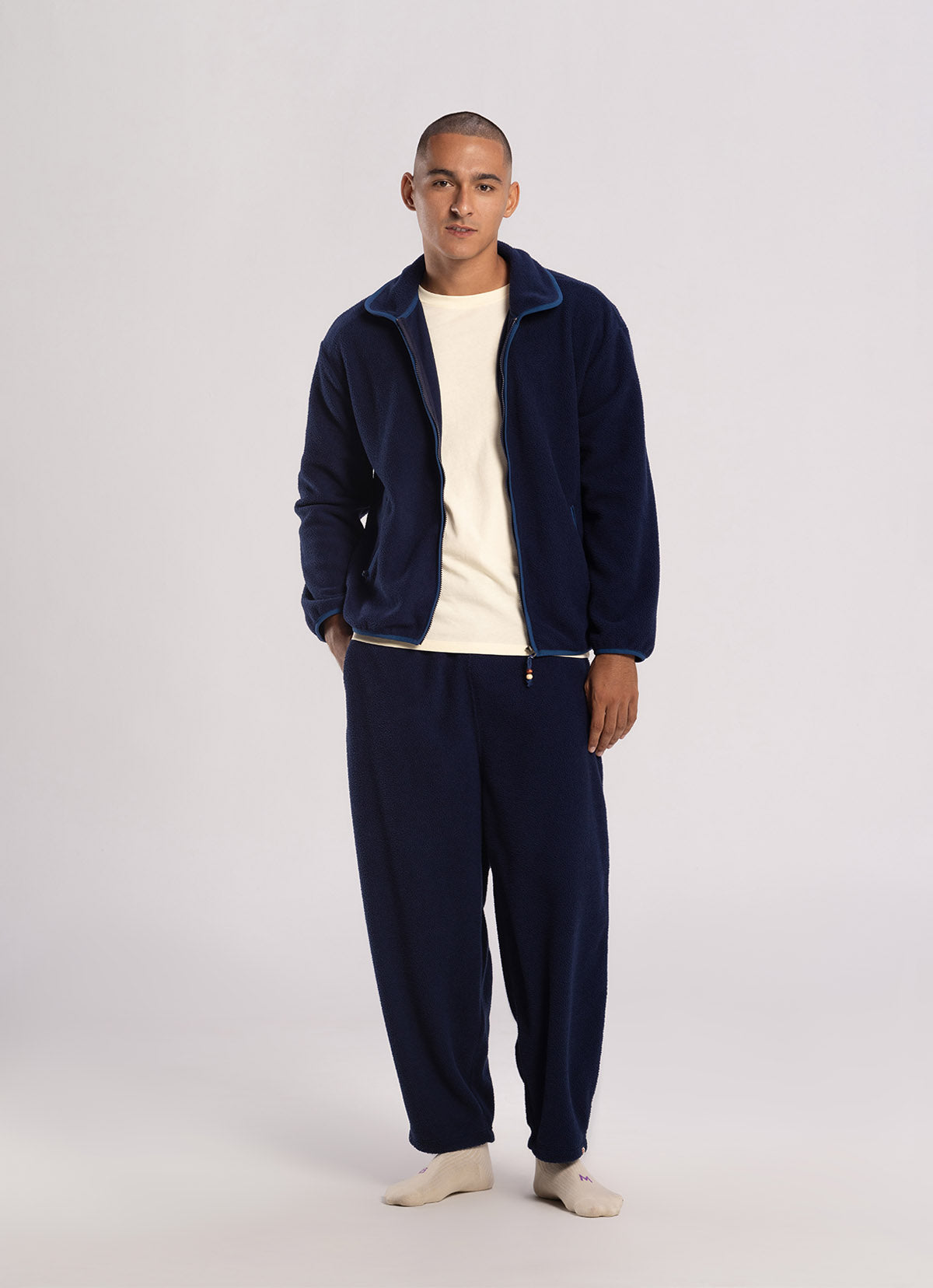 Bind fleece pants (Unisex)_Navy