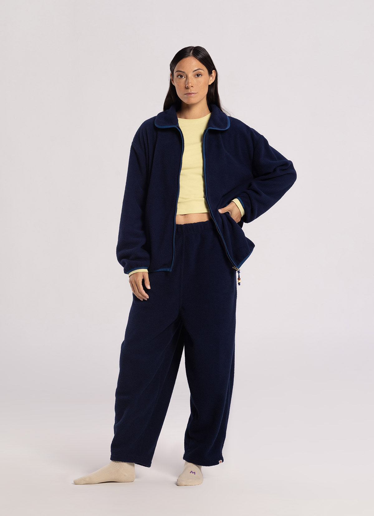 Bind fleece pants (Unisex)_Navy