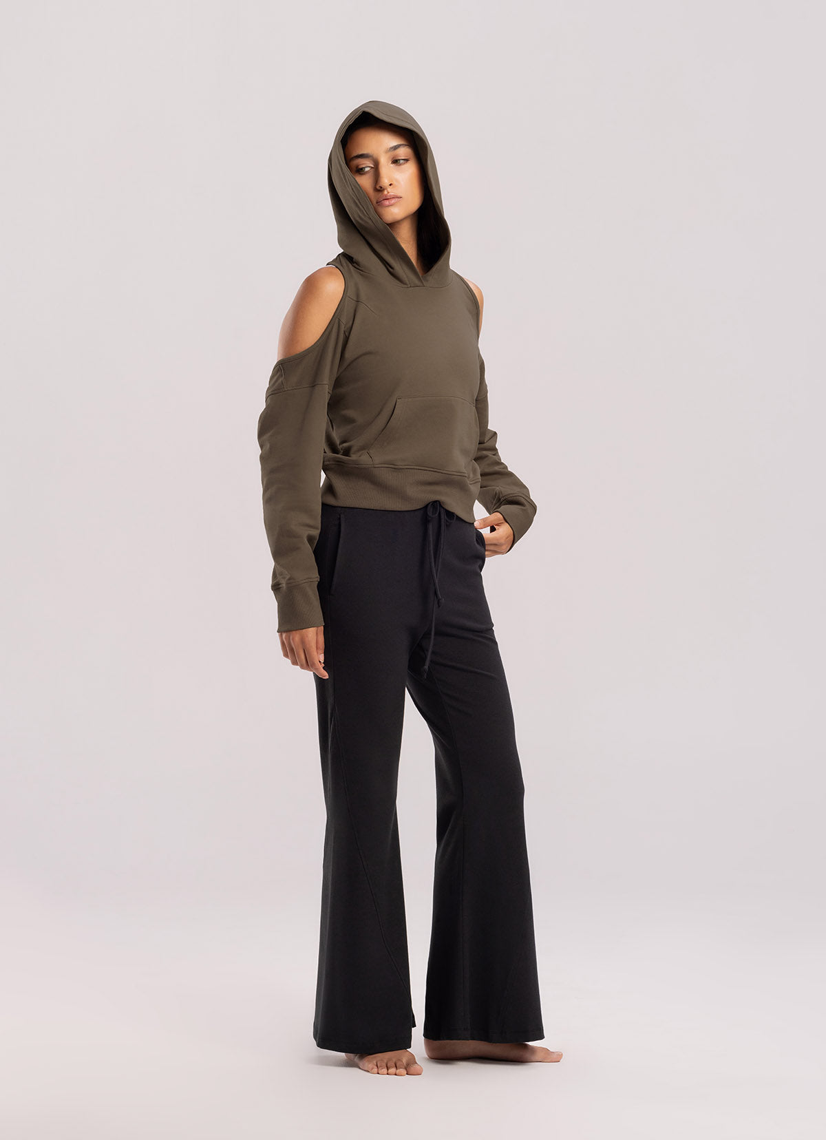 Panel bootcut pants_Black