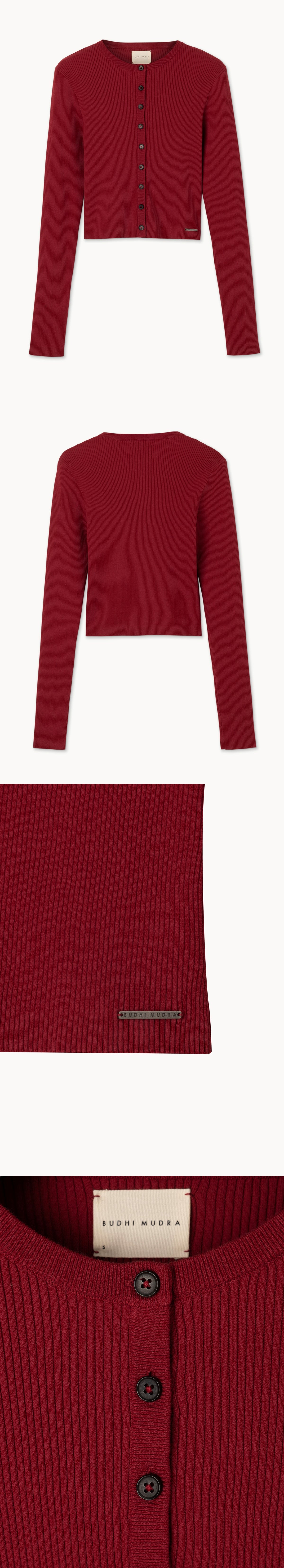 Button-up rib cardigan_Rythmic Red