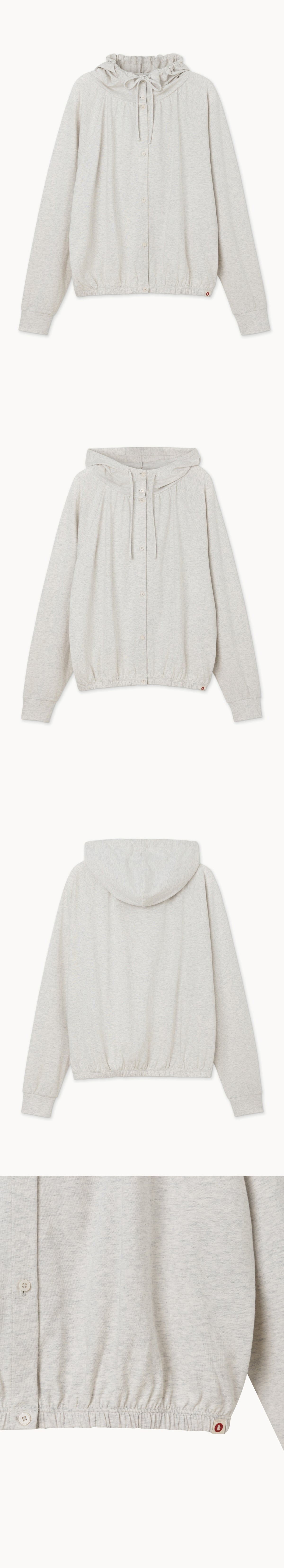 Shirring button-up hoodie_Oatmeal Melange
