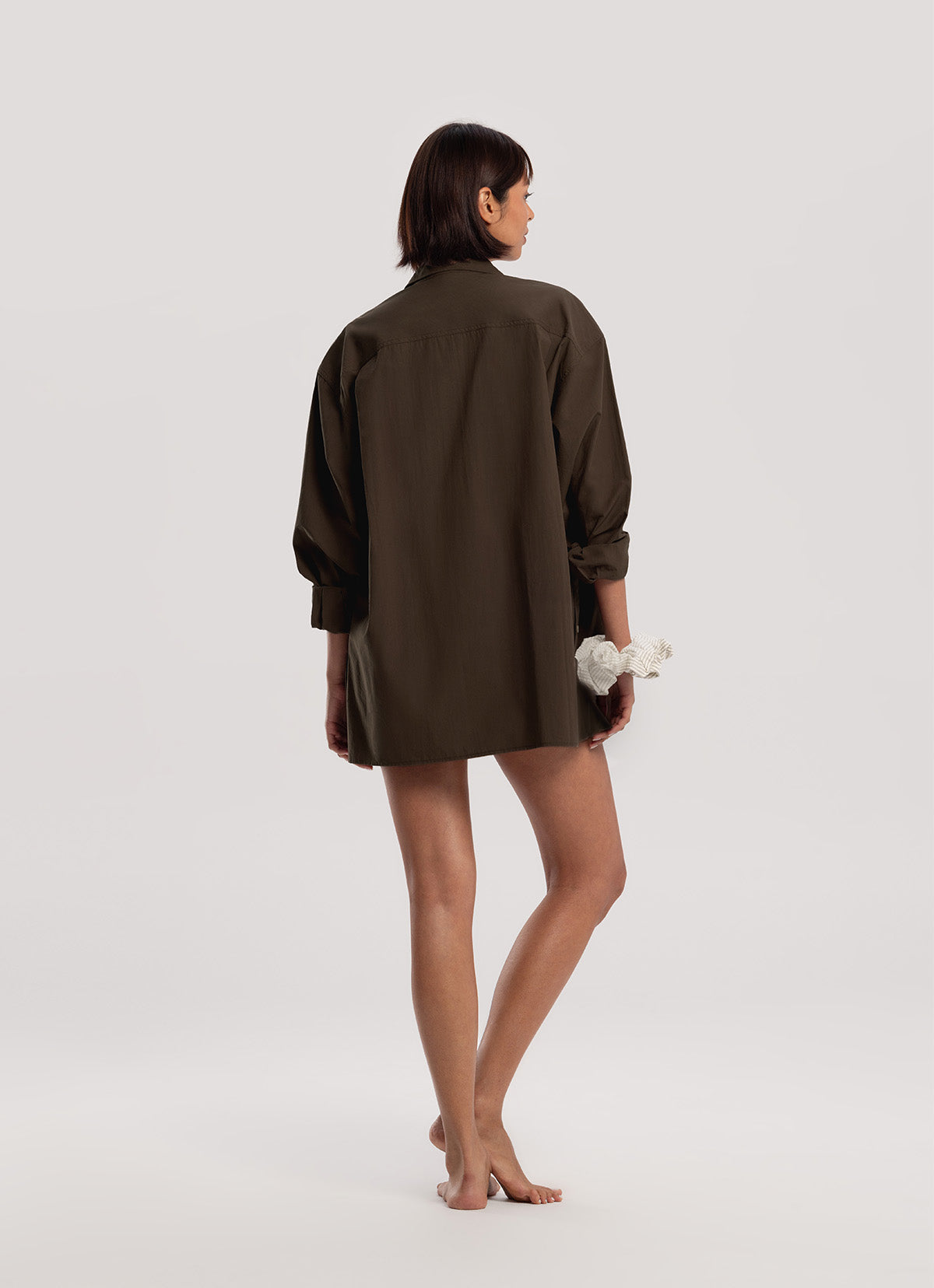 Oversized side slit shirts_Brown