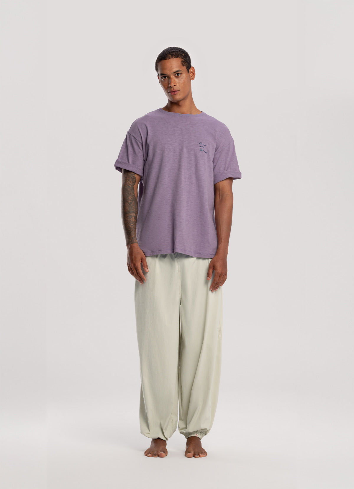 Diagonal jogger pants (Nylon ver.) (Unisex)_Celadon Tint
