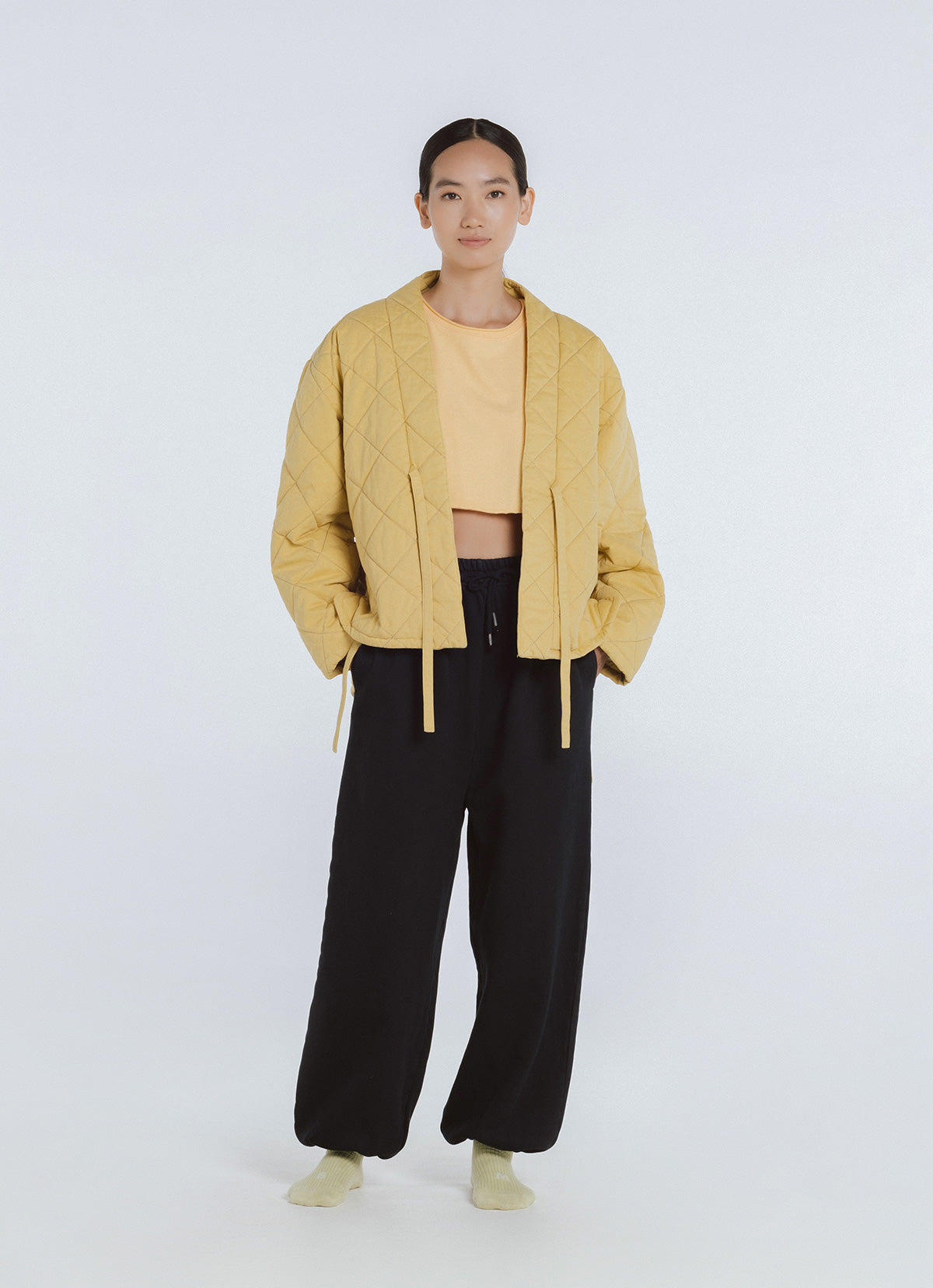 Quilted robe jacket_Oil Yellow