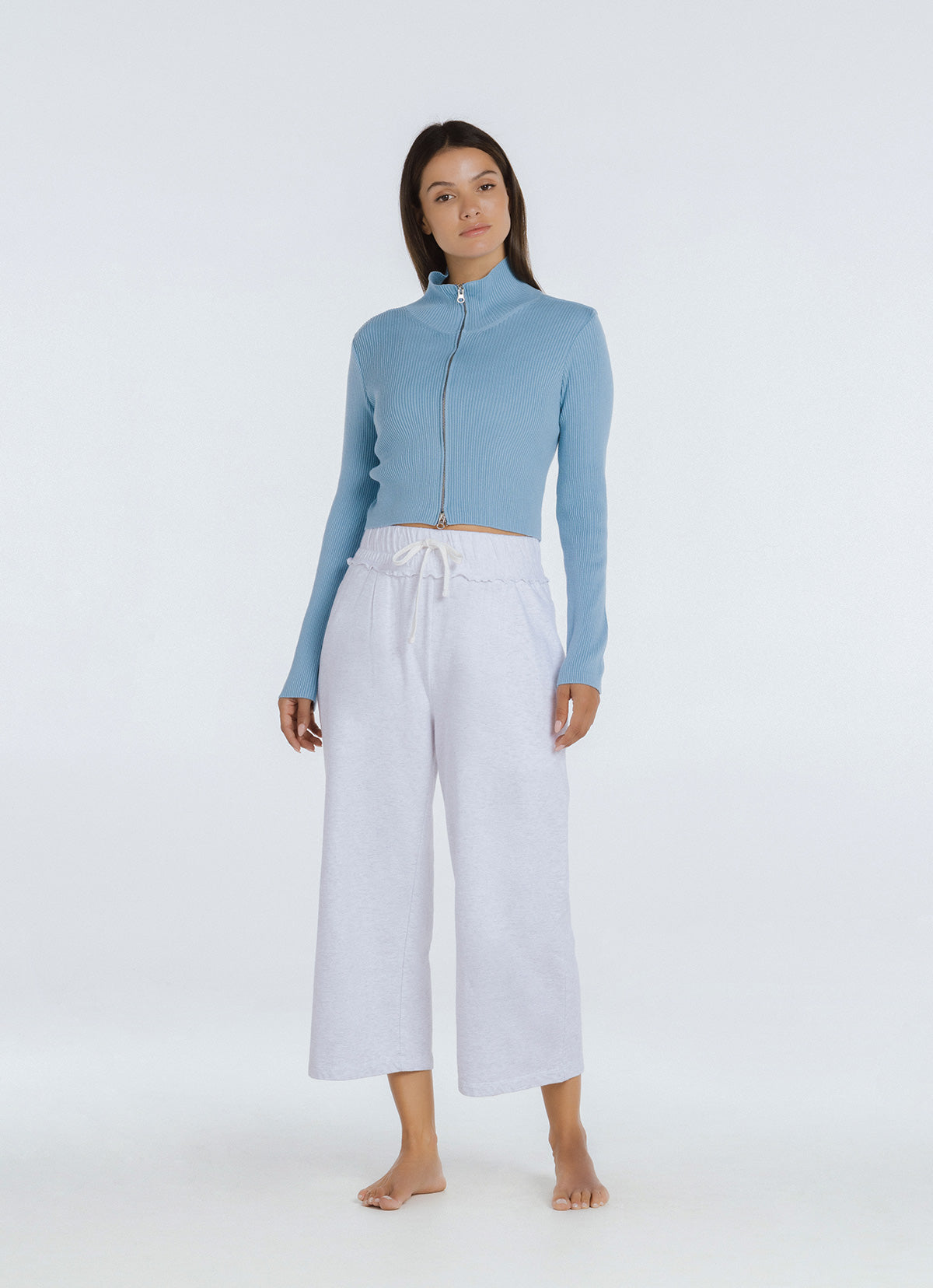 Polo-neck cardigan_Light Blue
