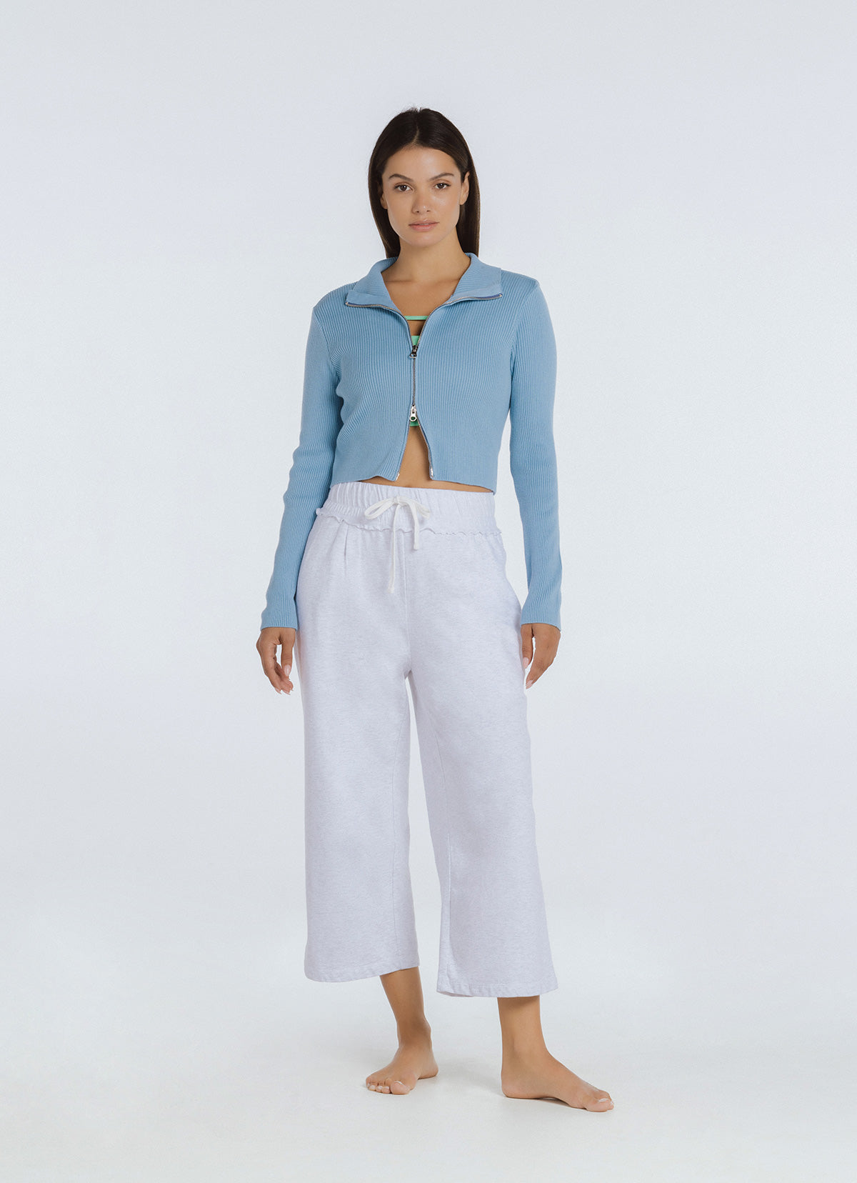 Polo-neck cardigan_Light Blue