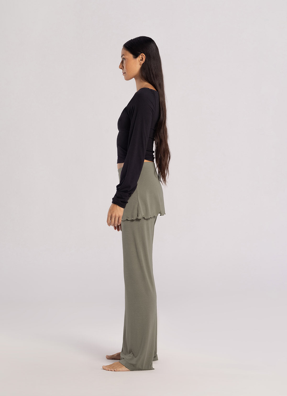 Layered skirt pants_Grey Khaki