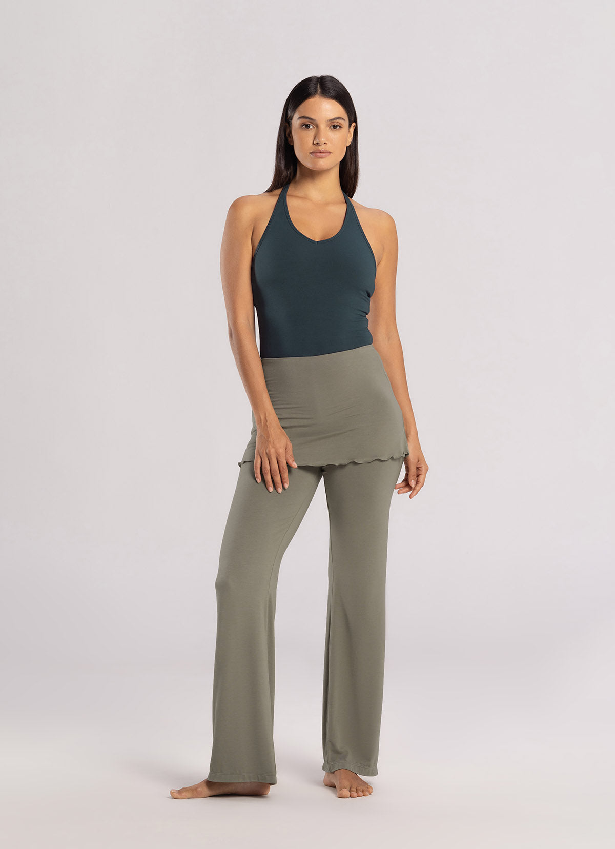 Layered skirt pants_Grey Khaki