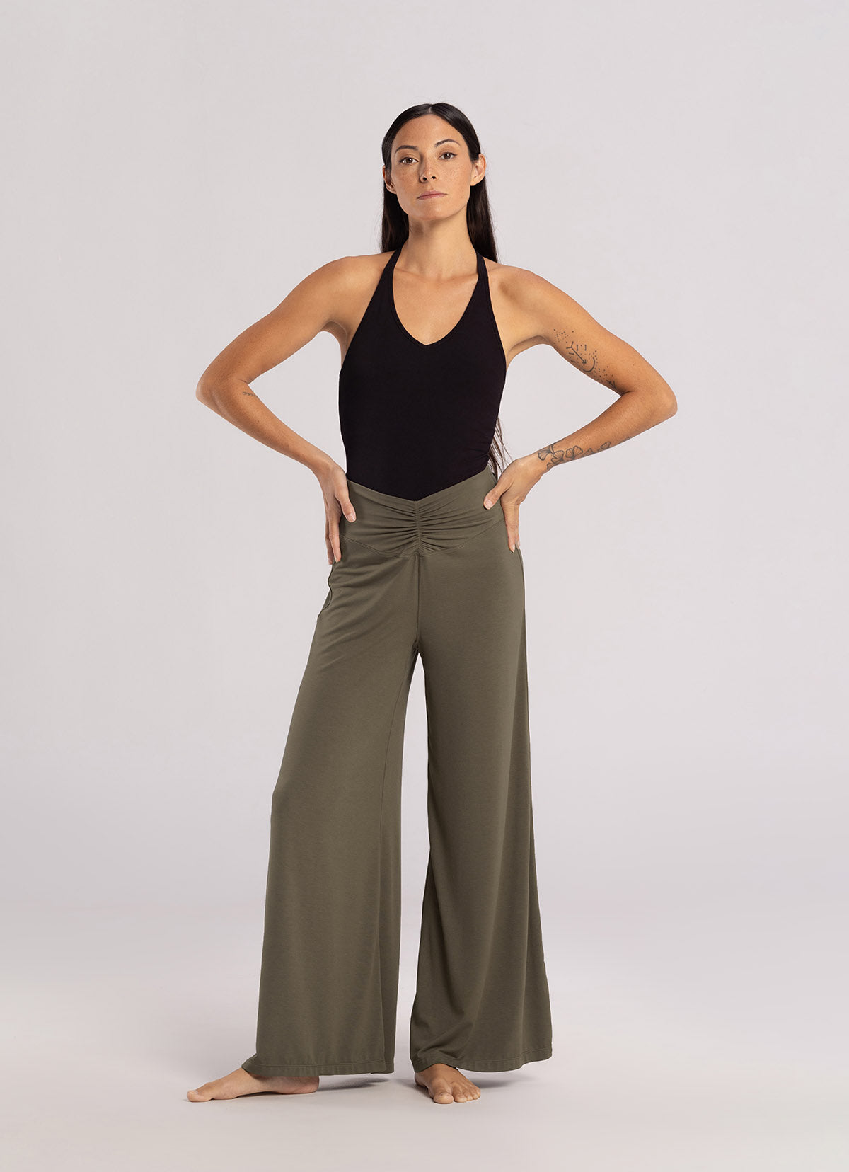 Shirring wide pants_Stone Gray