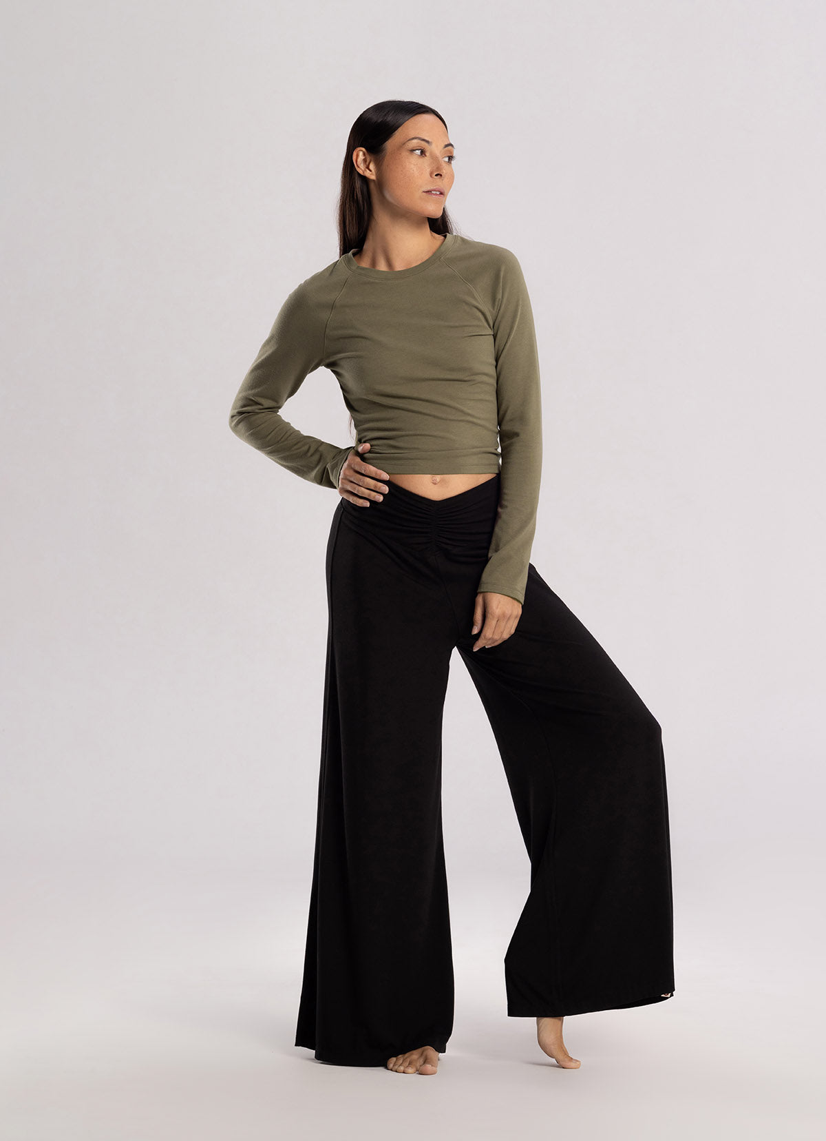 Shirring wide pants_Black