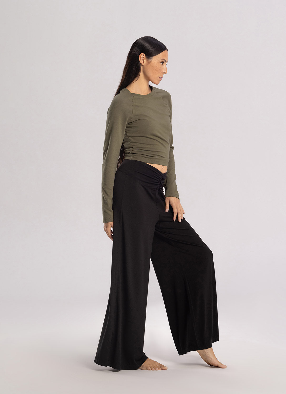 Shirring wide pants_Black