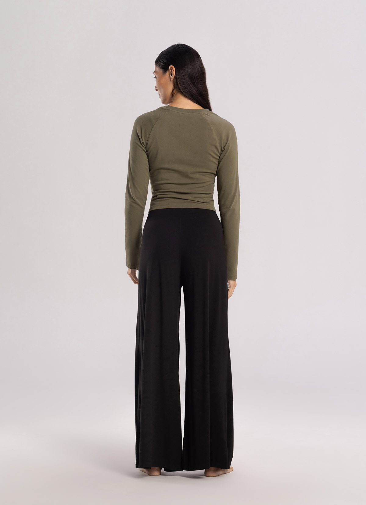 Shirring wide pants_Black
