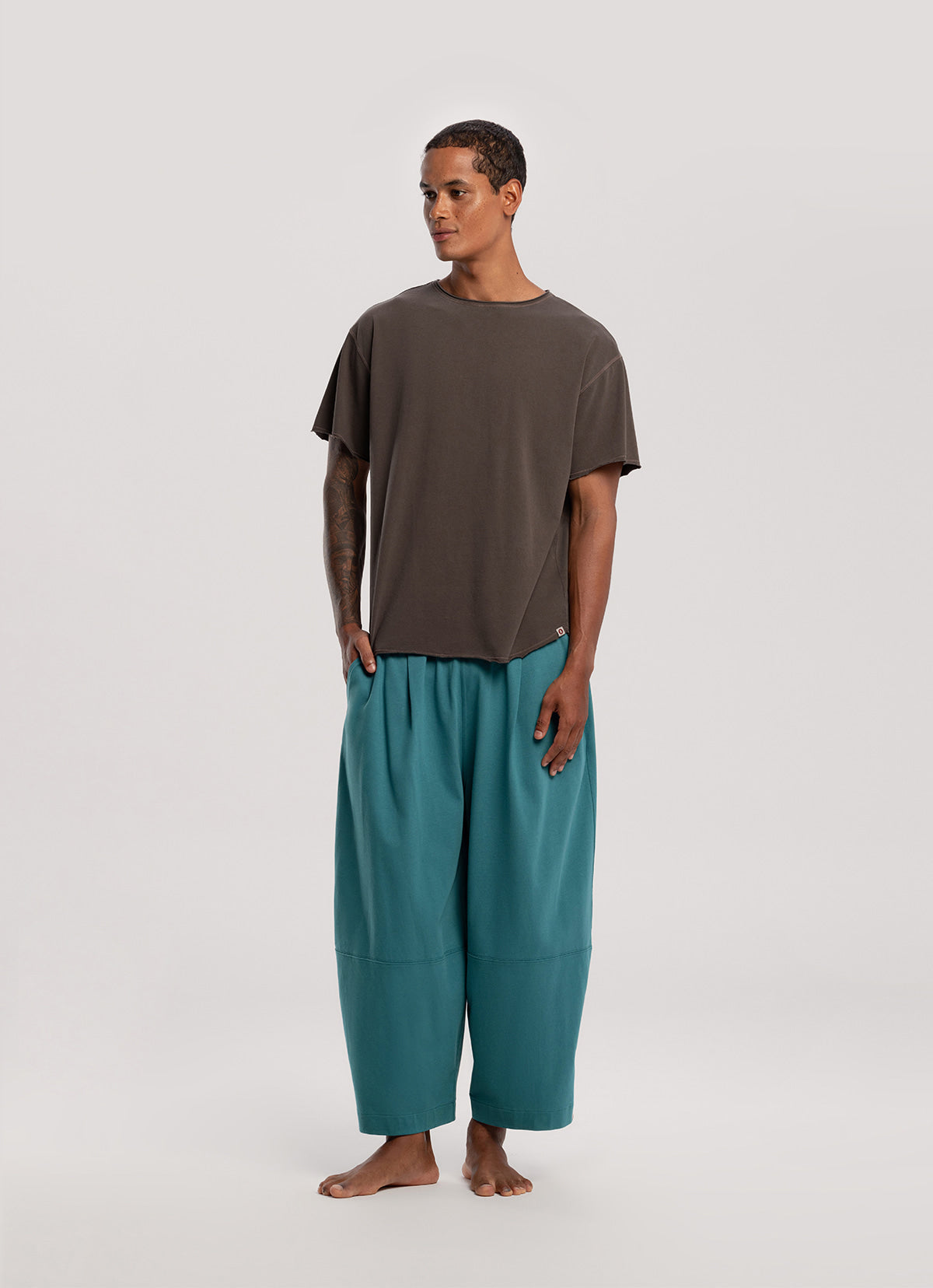 Wide panel pants (Unisex)_Turquoise