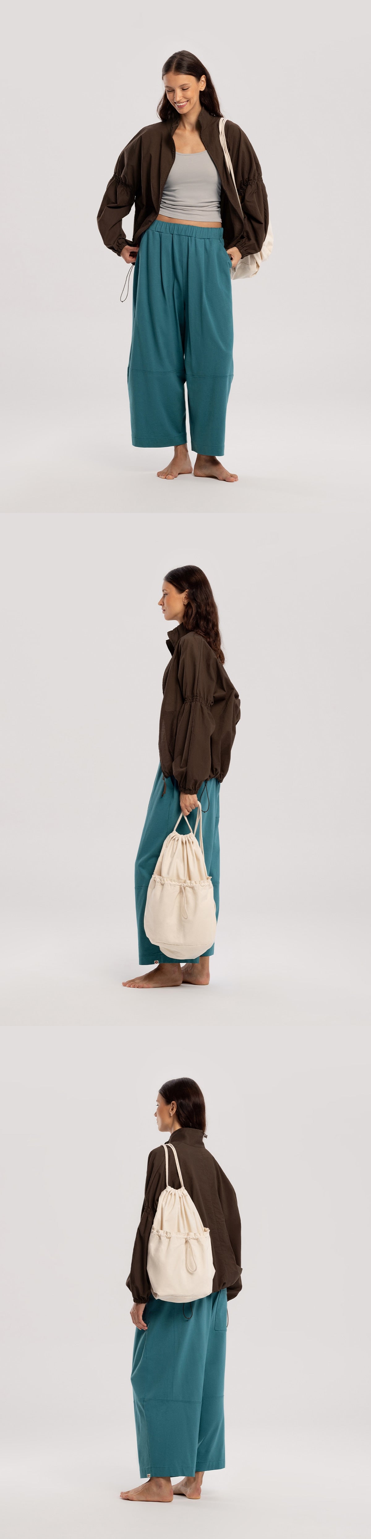 Shirring zip-up jacket_Brown
