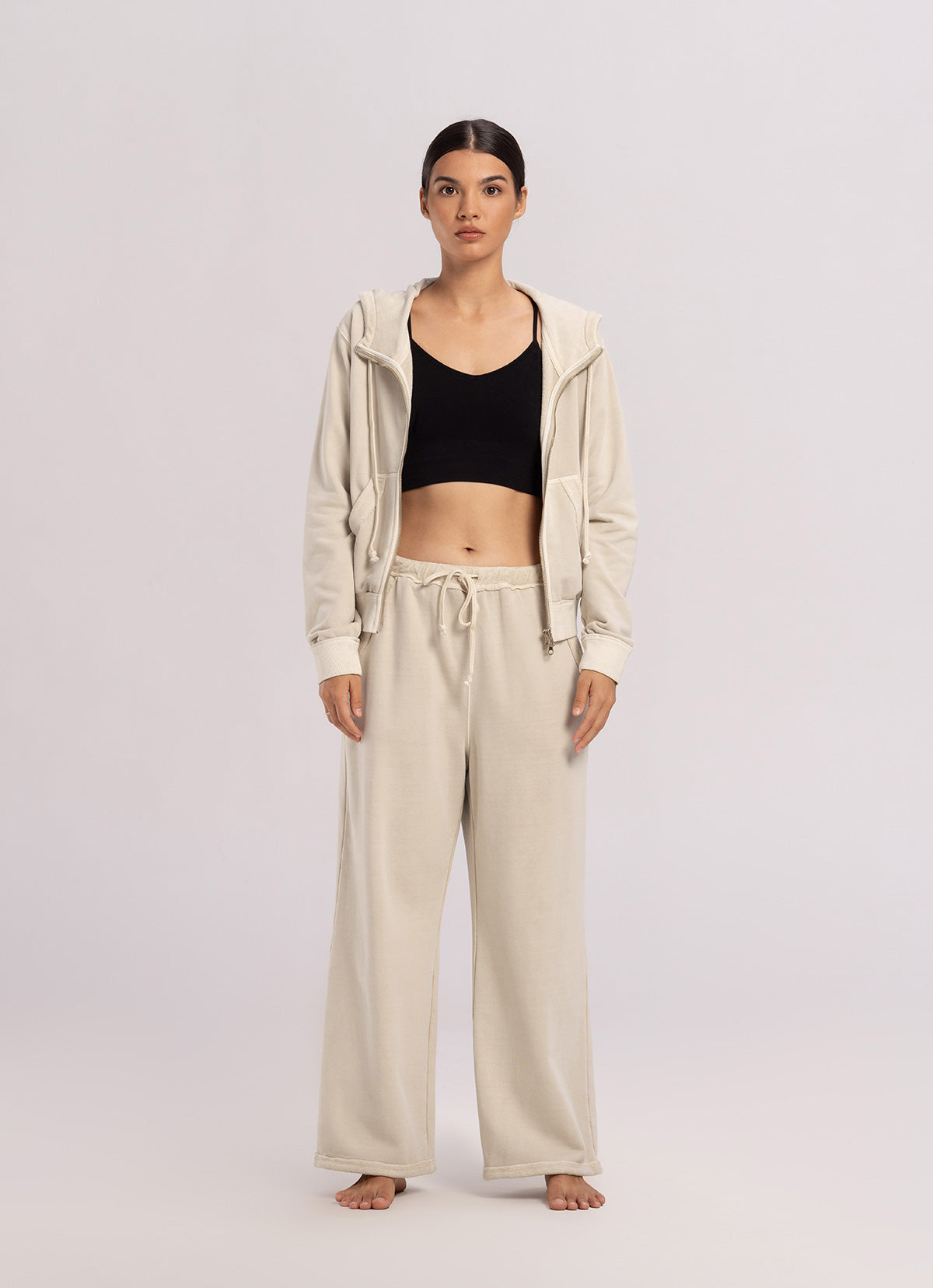 Fitted zip-up hoodie_Taupe