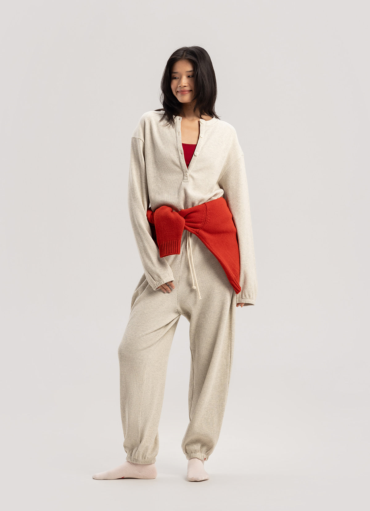 Henley neck overalls_Melange Grey