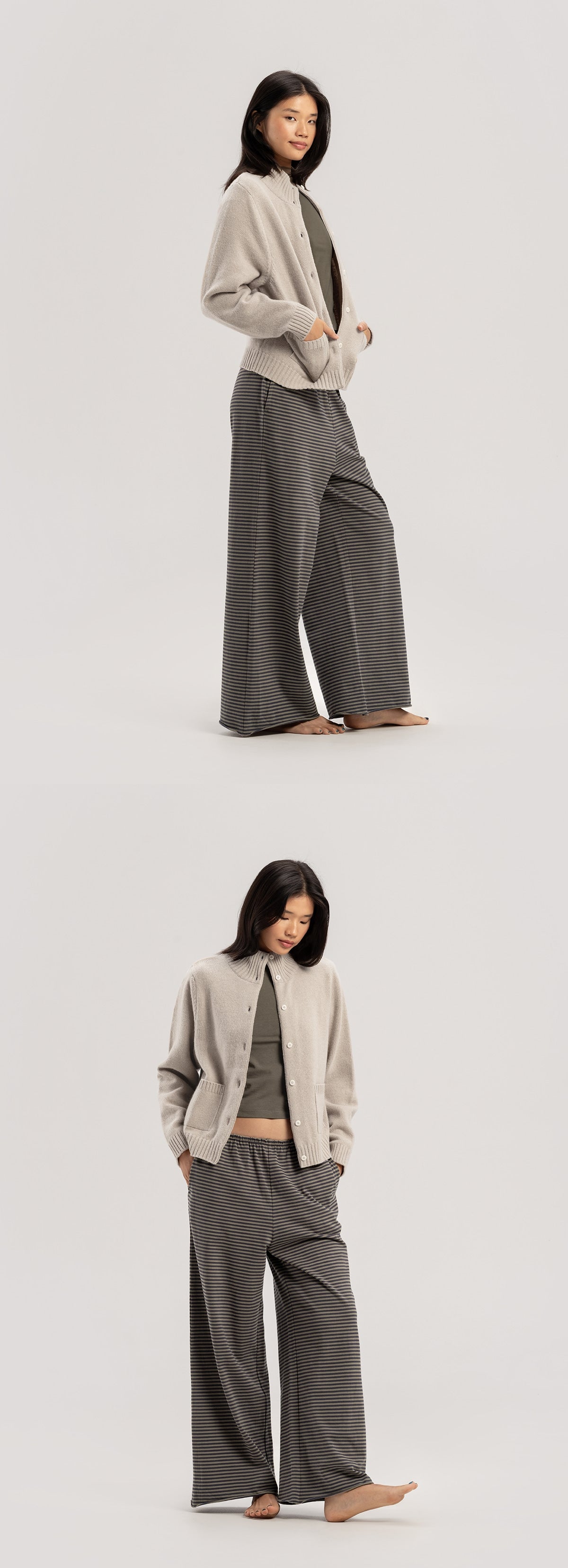 High neck cardigan_Fog