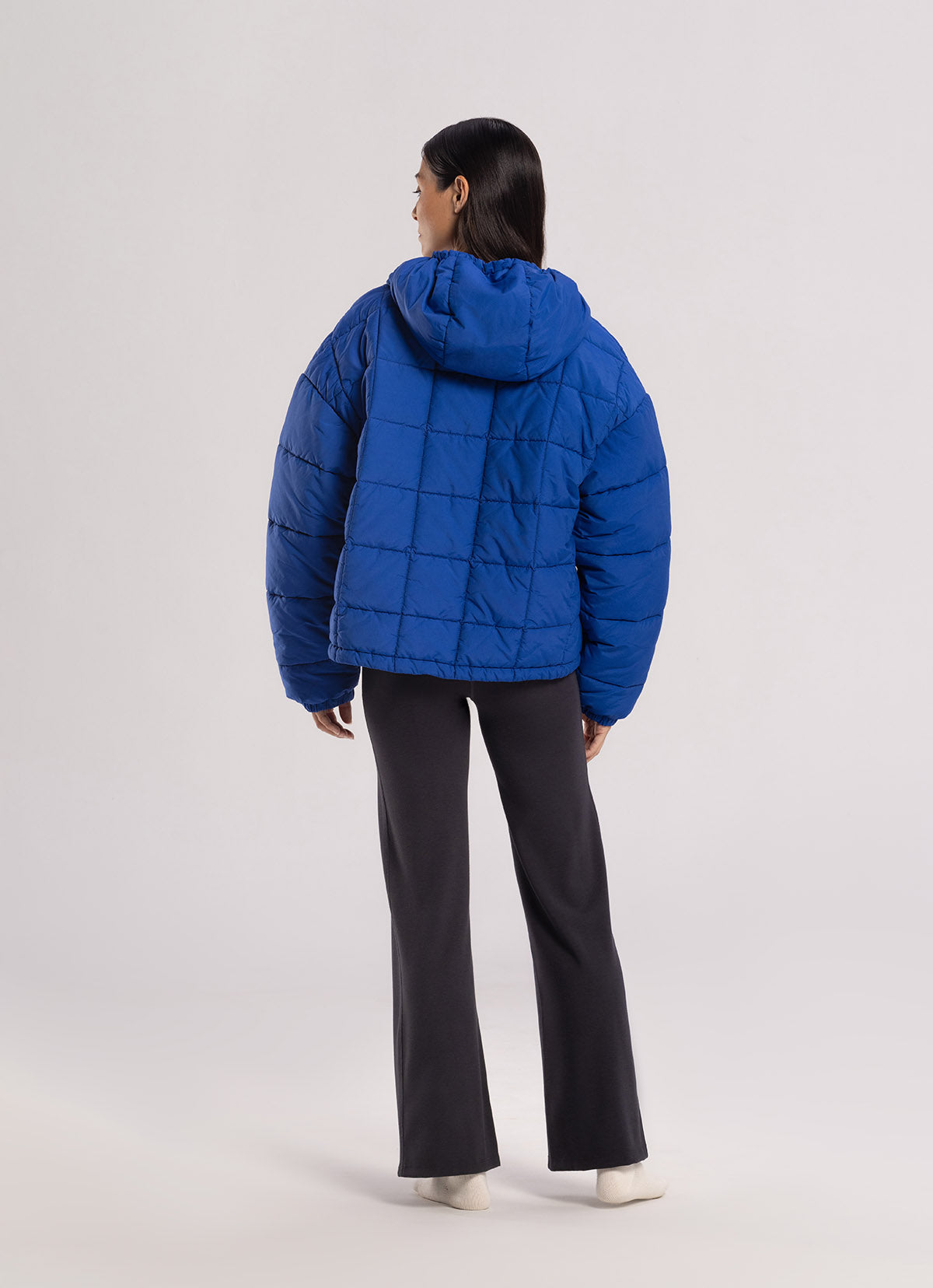 Grid padded hoodie_Blue Quartz