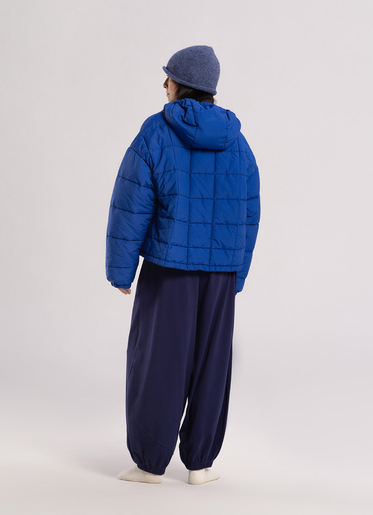 Grid padded hoodie_Blue Quartz