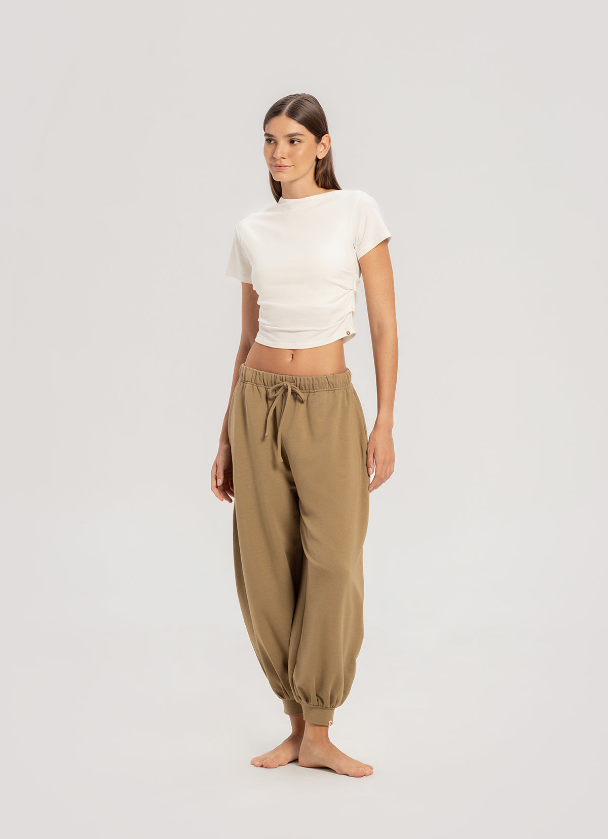 High neck shirring short sleeve_White