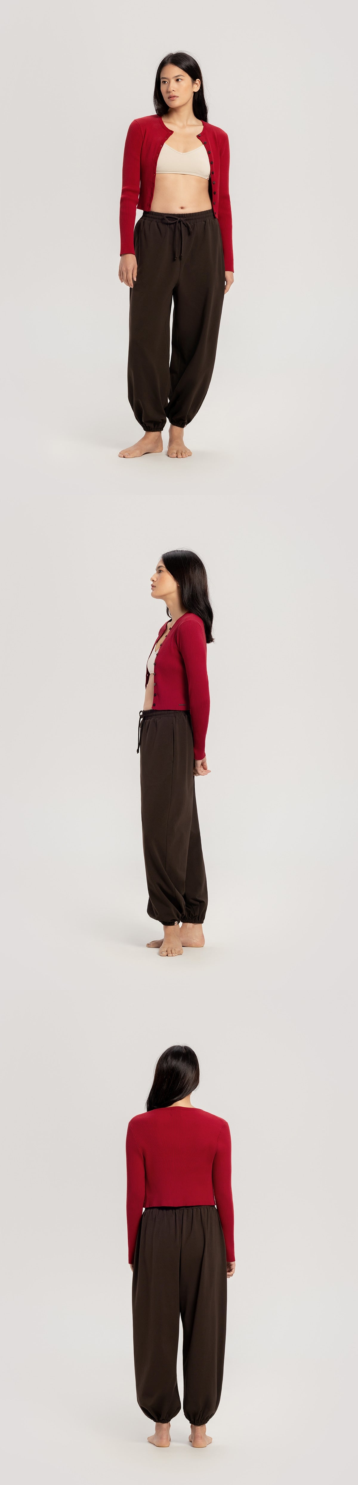 Button-up rib cardigan_Rythmic Red