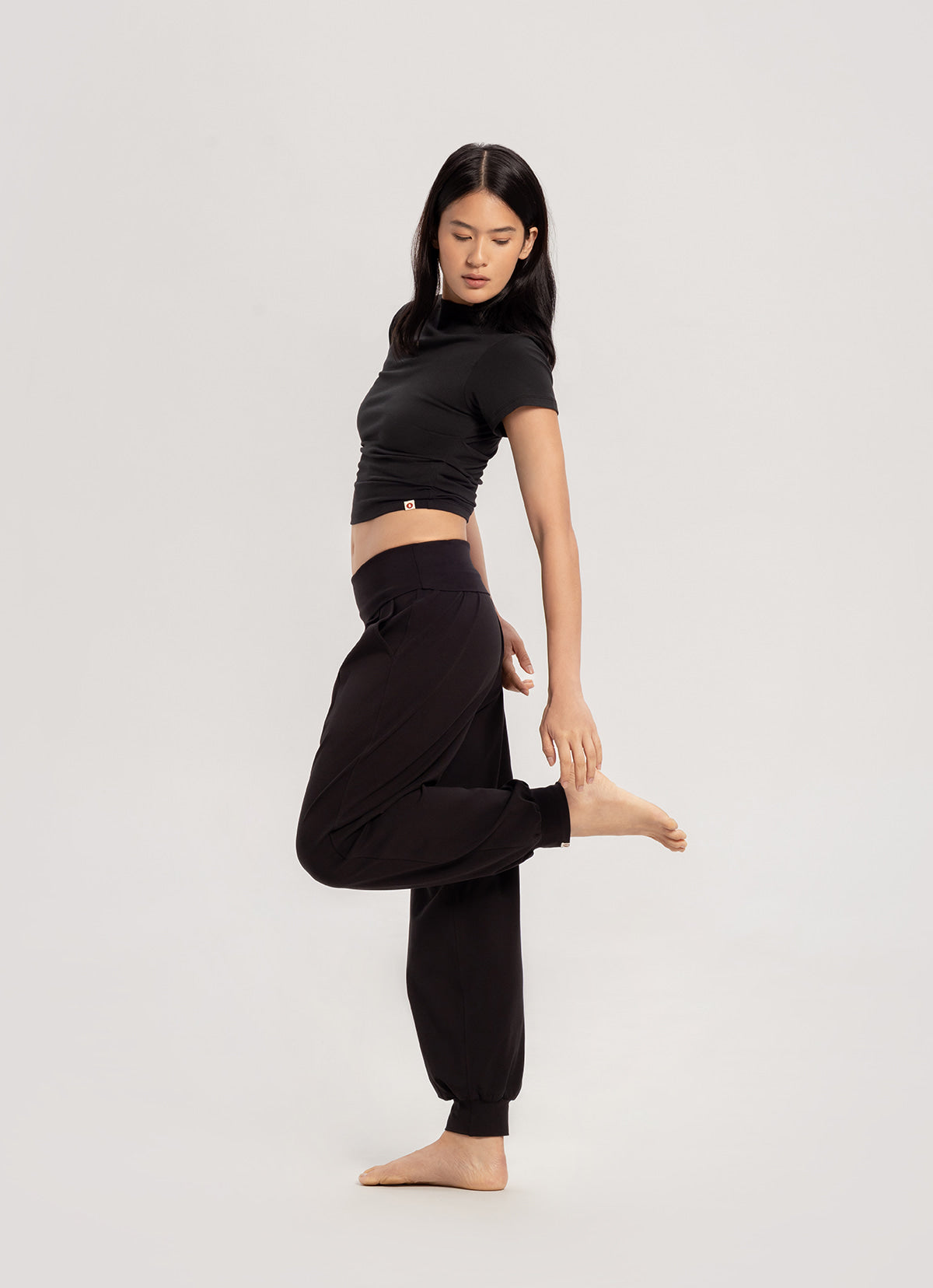 High neck shirring short sleeve_Black