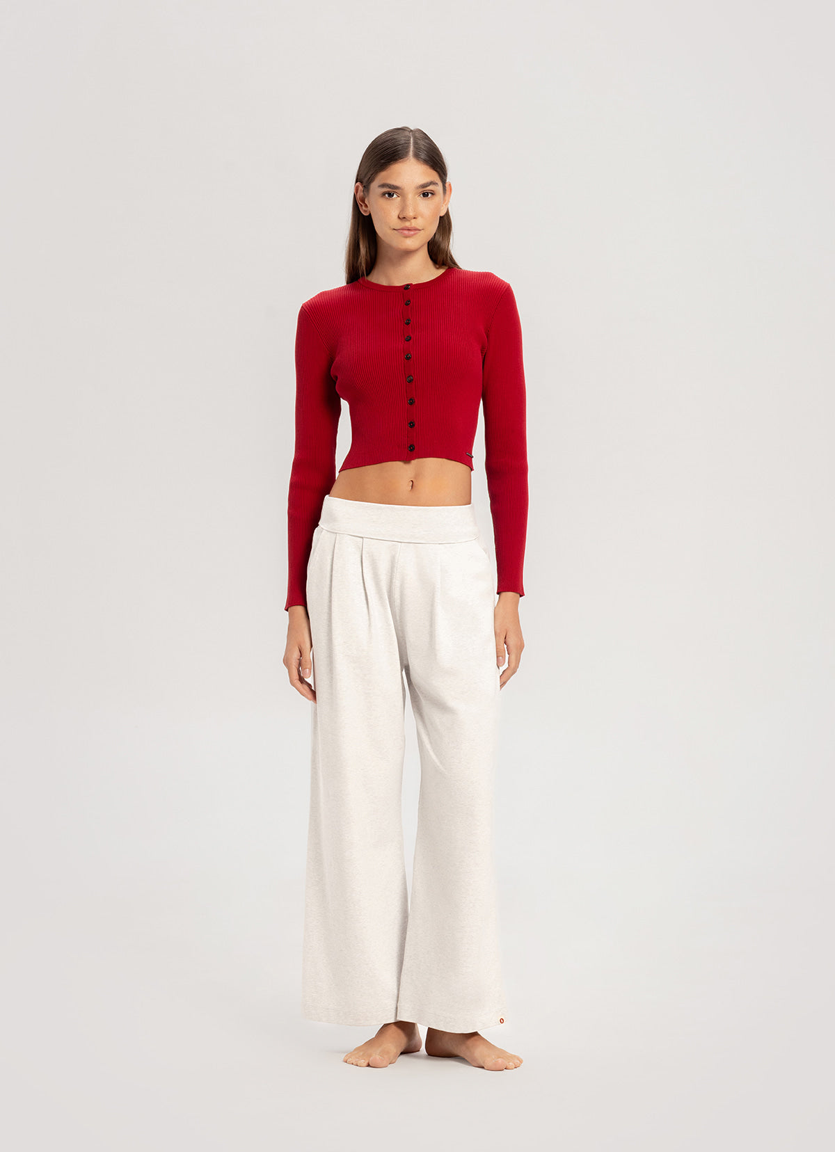 Button-up rib cardigan_Rythmic Red