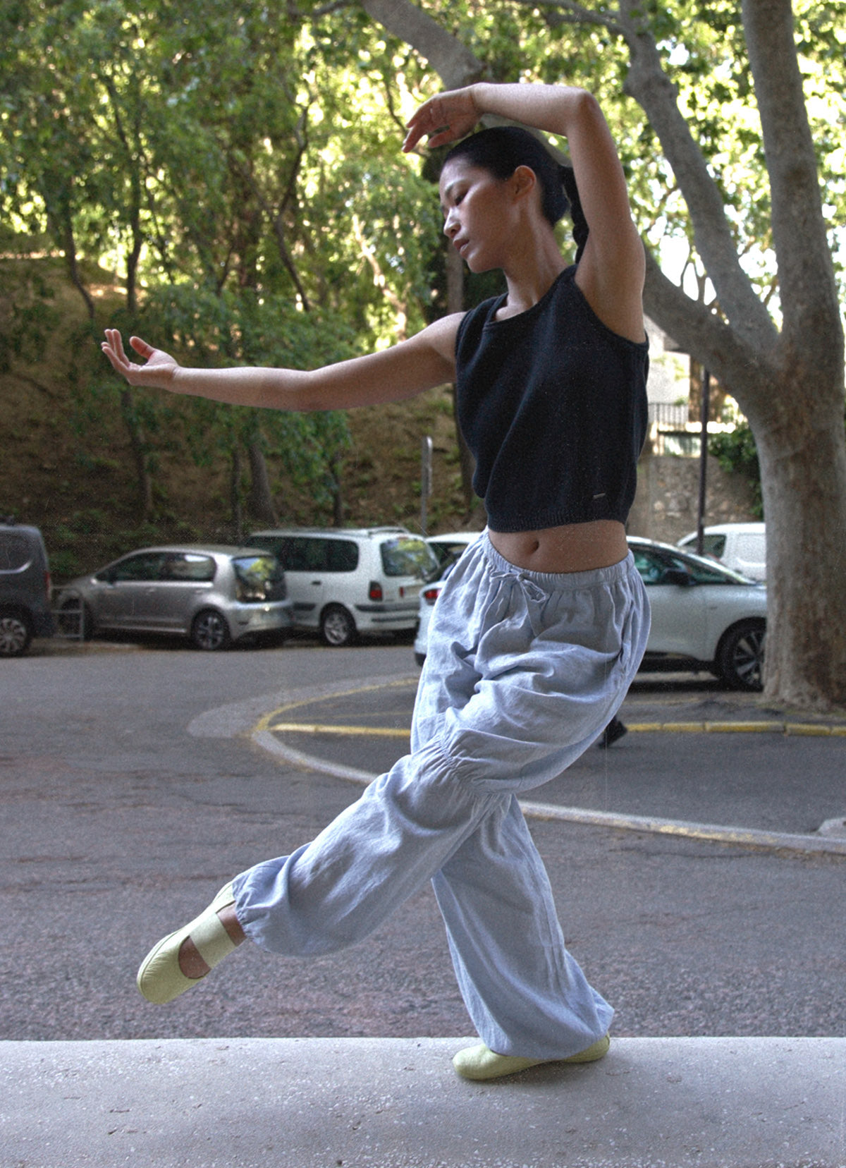 Linen shirring pants_Light Blue