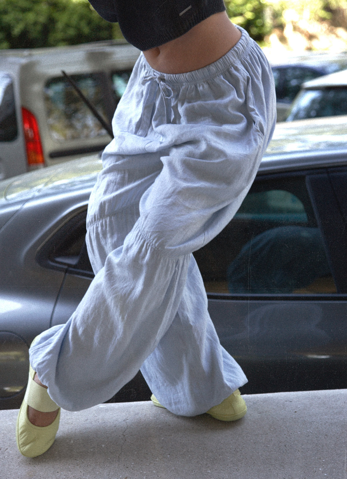 Linen shirring pants_Light Blue