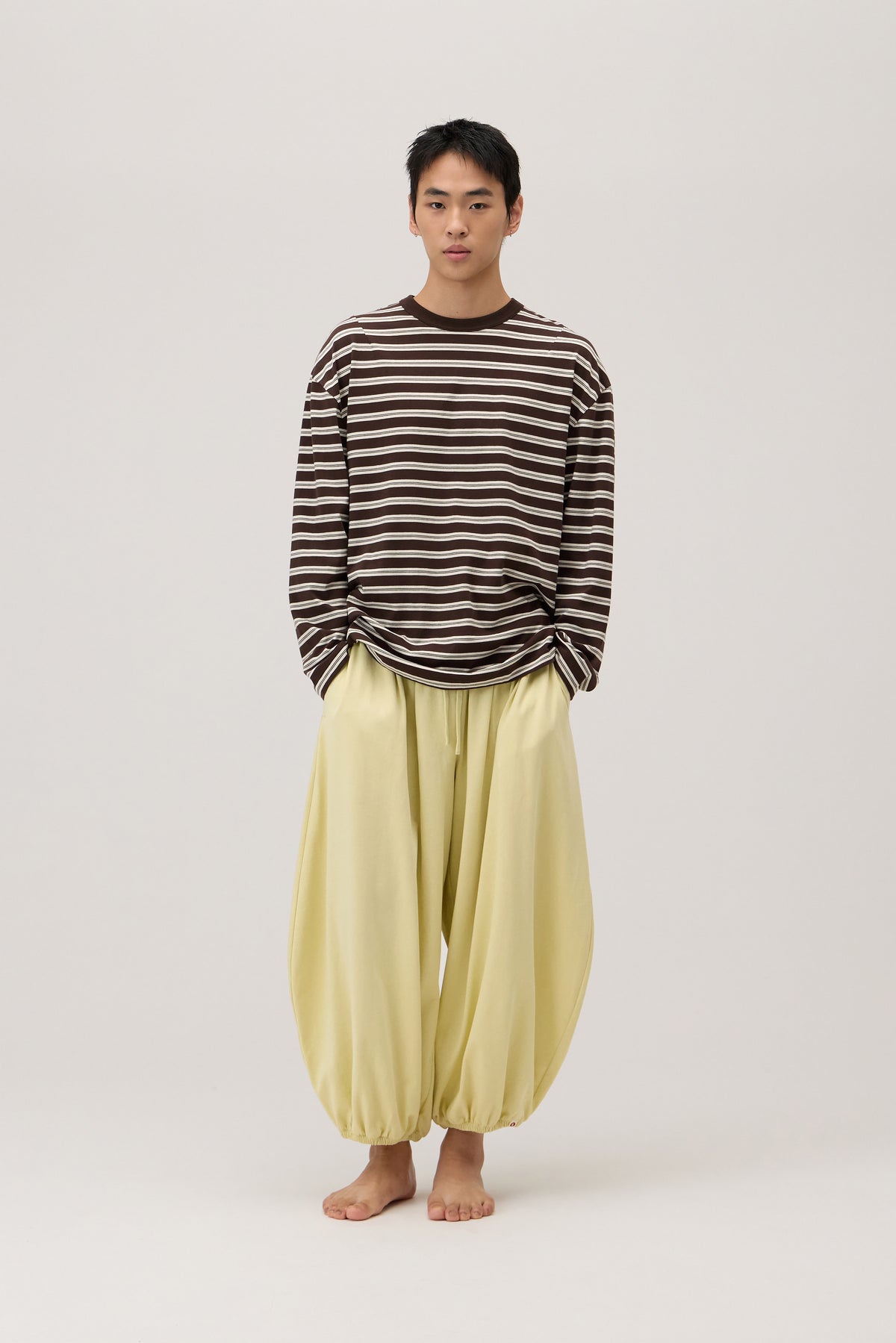 Small pocket long sleeve (Unisex)_stripe_Brown Multi