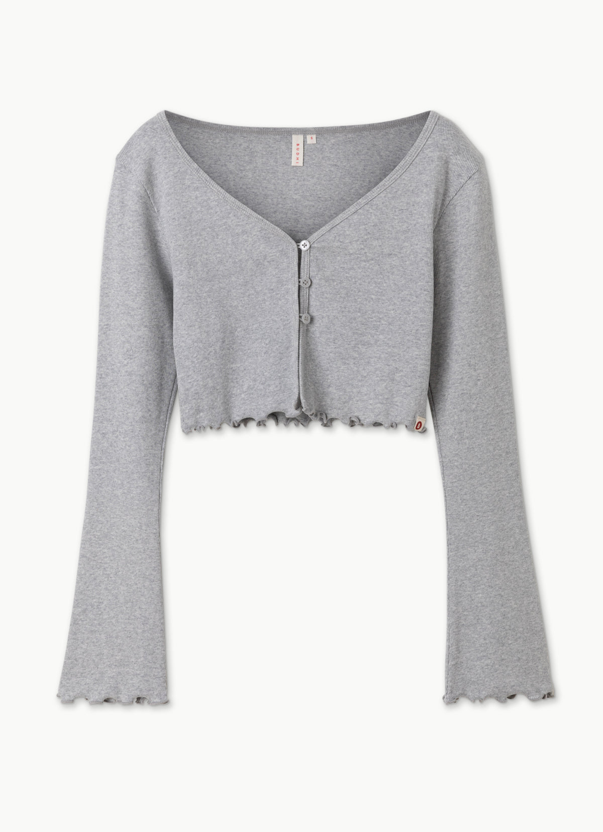 Crop rib cardigan_Melange Grey