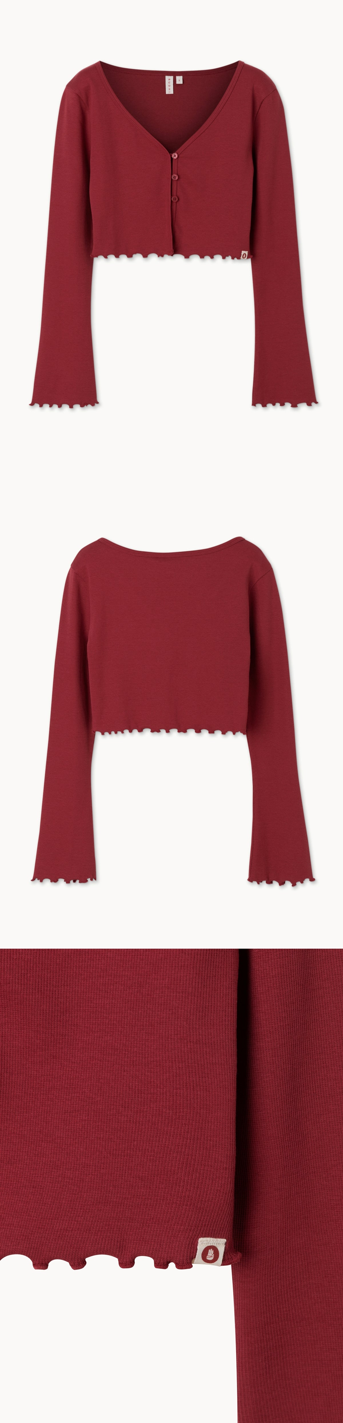 Crop rib cardigan_Karanda Red