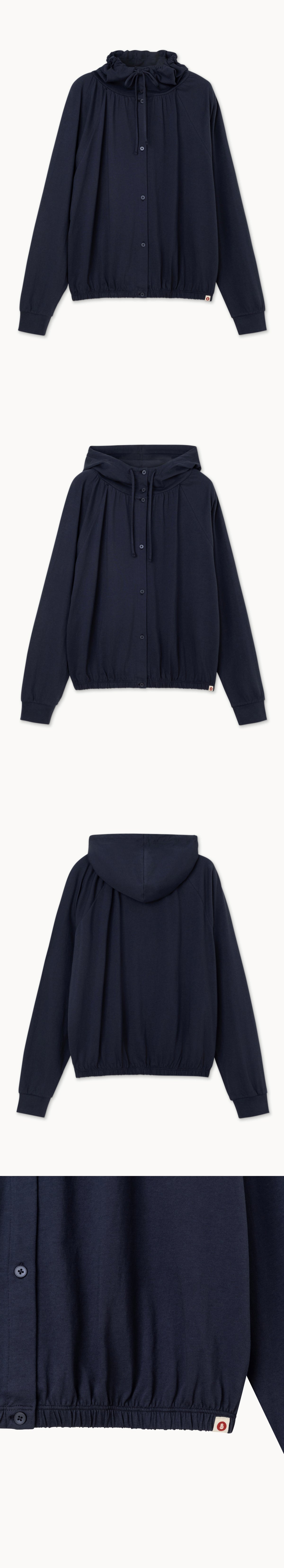 Shirring button-up hoodie_Inkwell