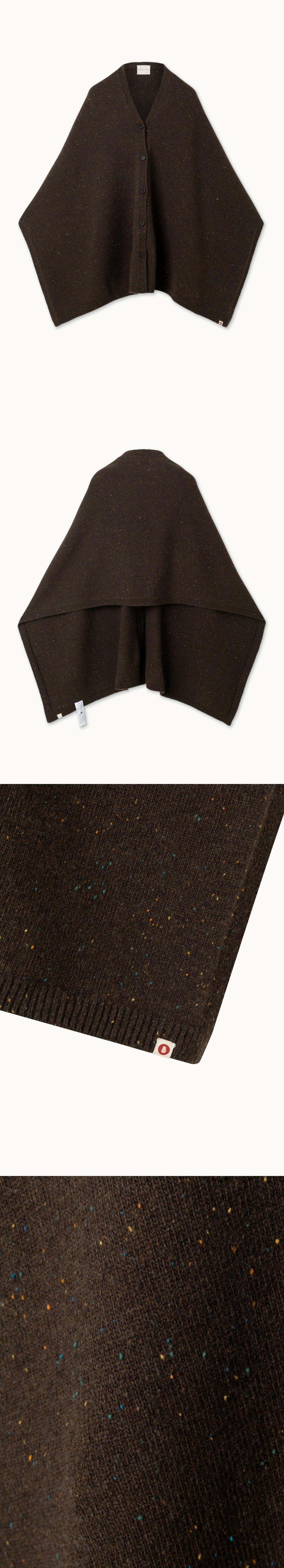 Wide button-up shawl_Brown