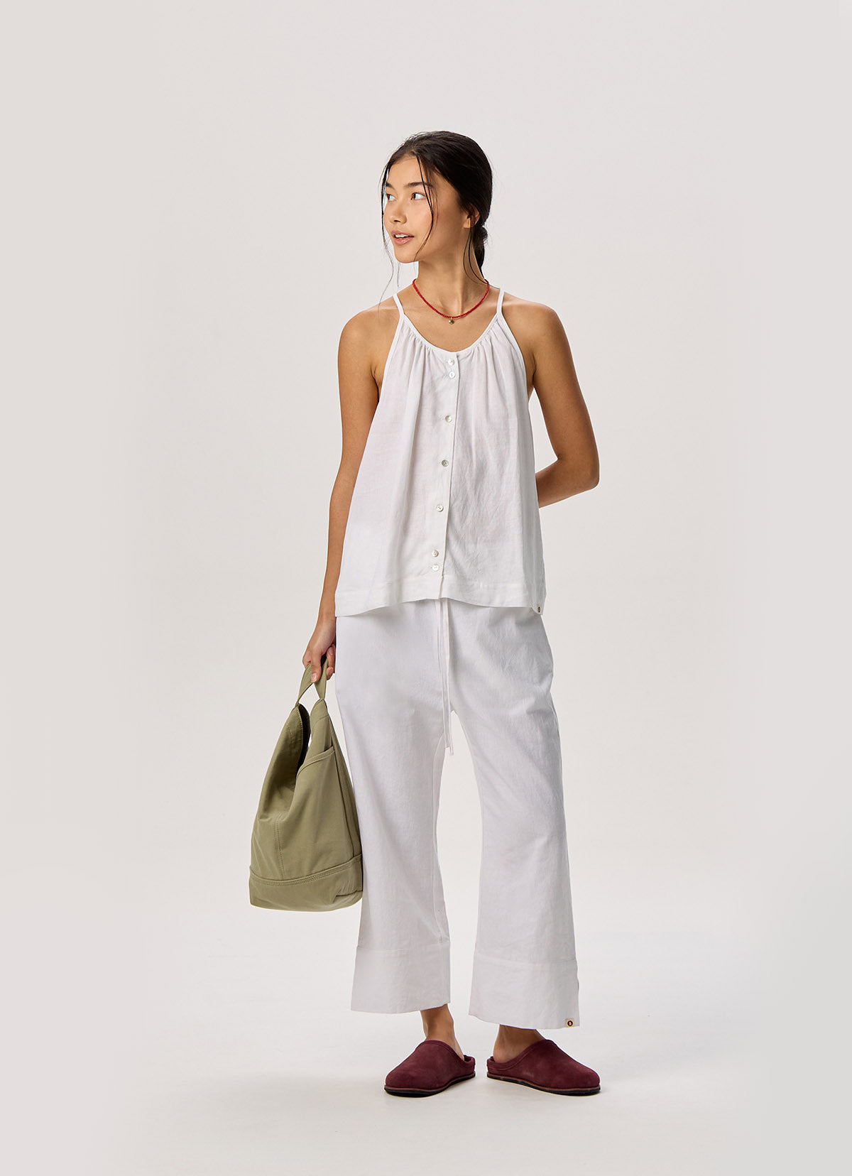 Linen crop pants_White