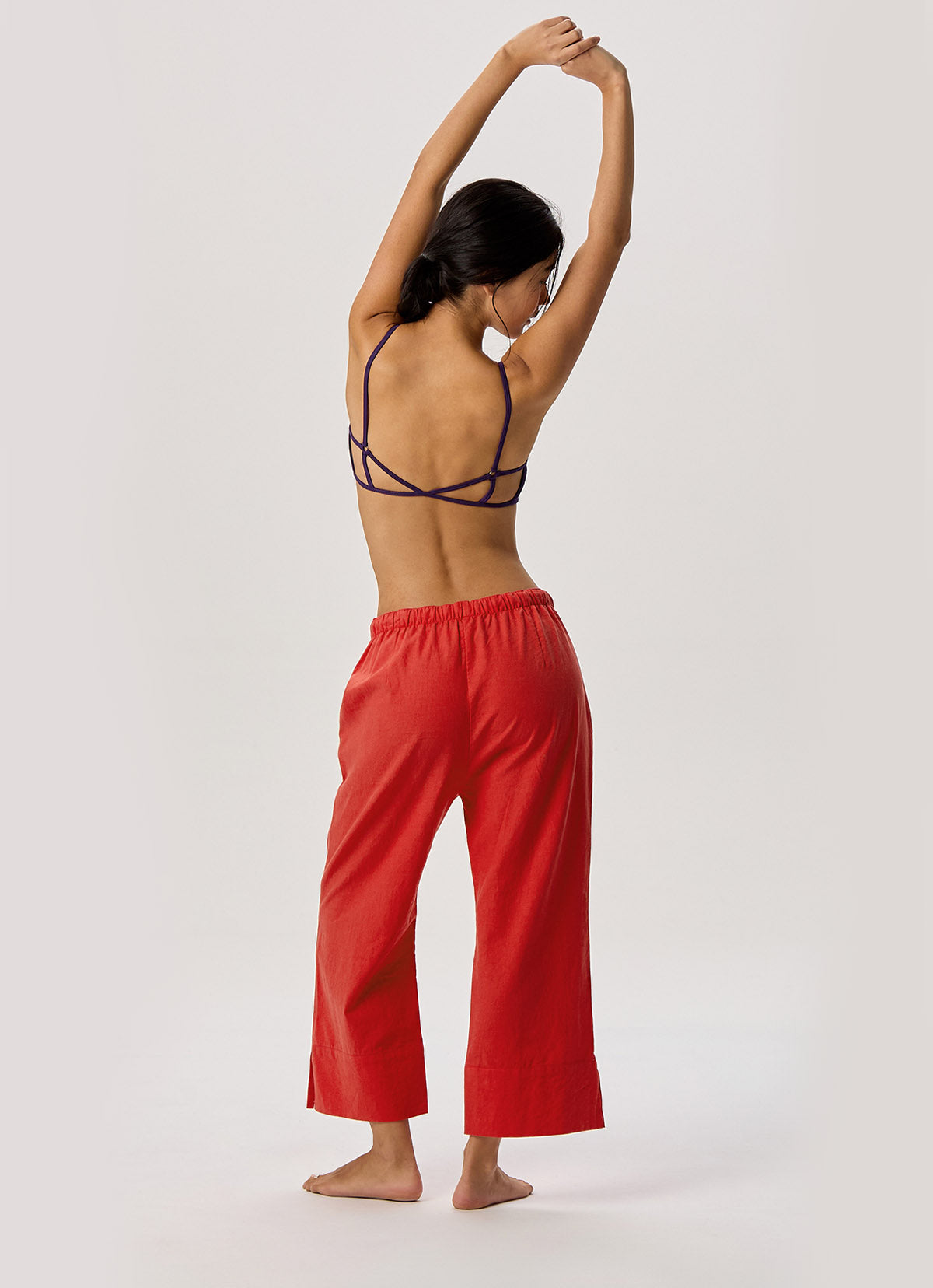 Linen crop pants_Red