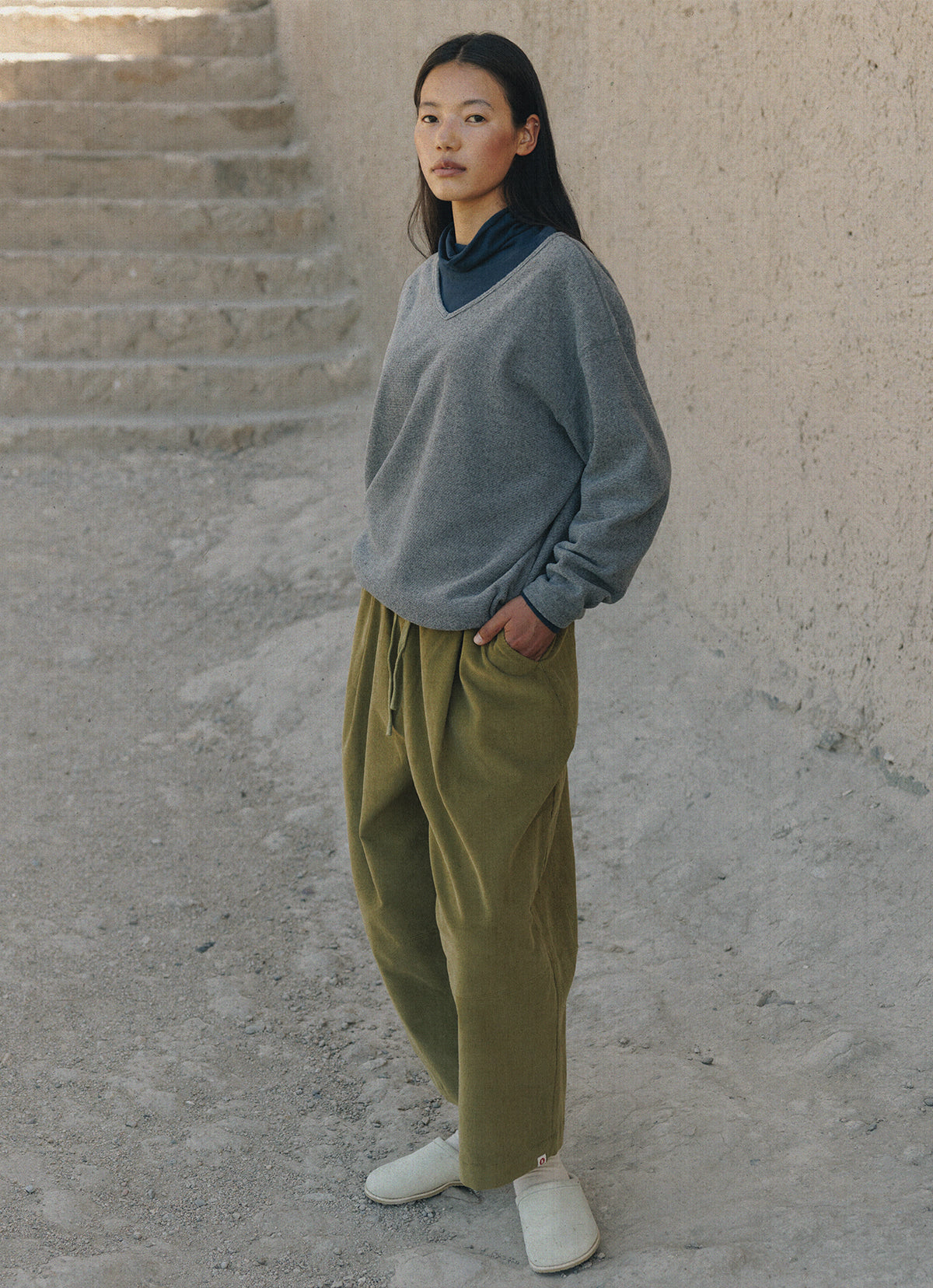 Wide panel pants (Corduroy ver.) (Unisex)_Olive