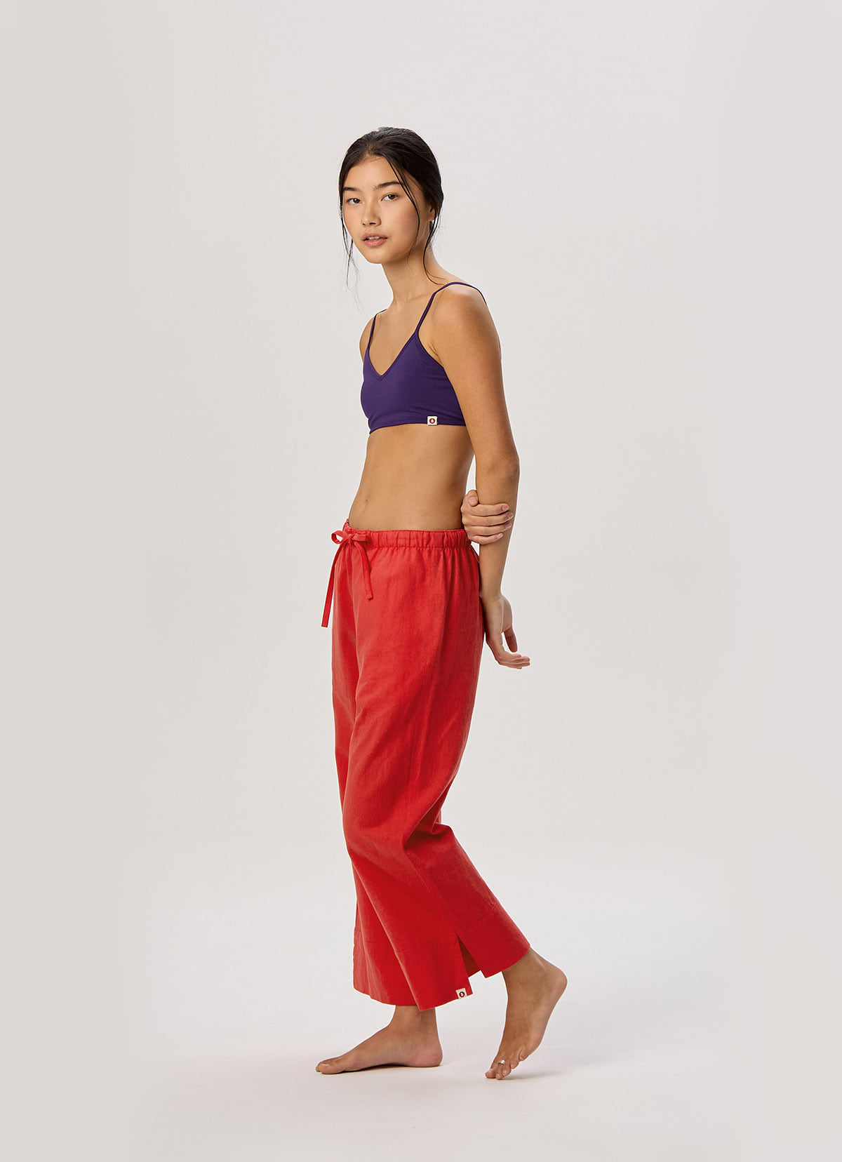 Linen crop pants_Red
