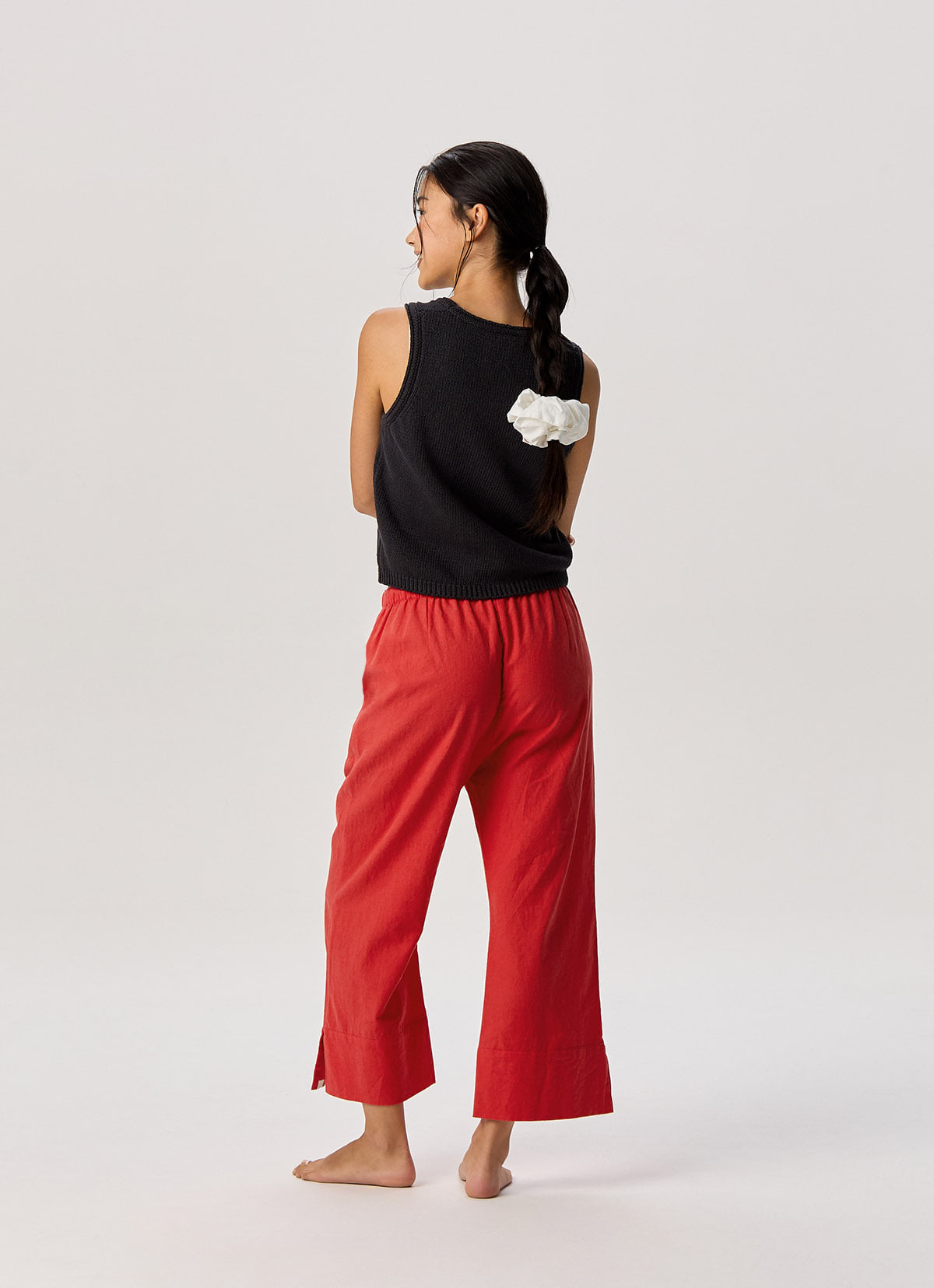 Linen rolled knit top_Navy