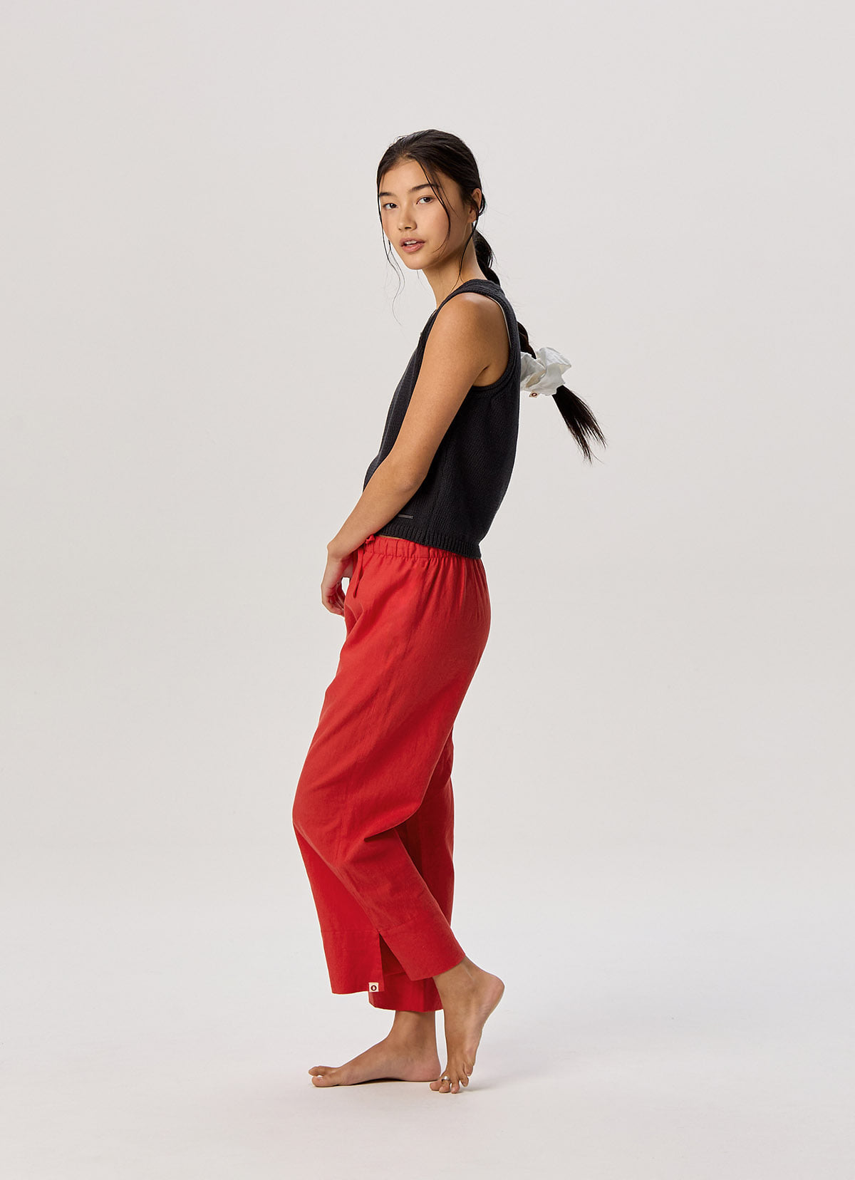 Linen crop pants_Red