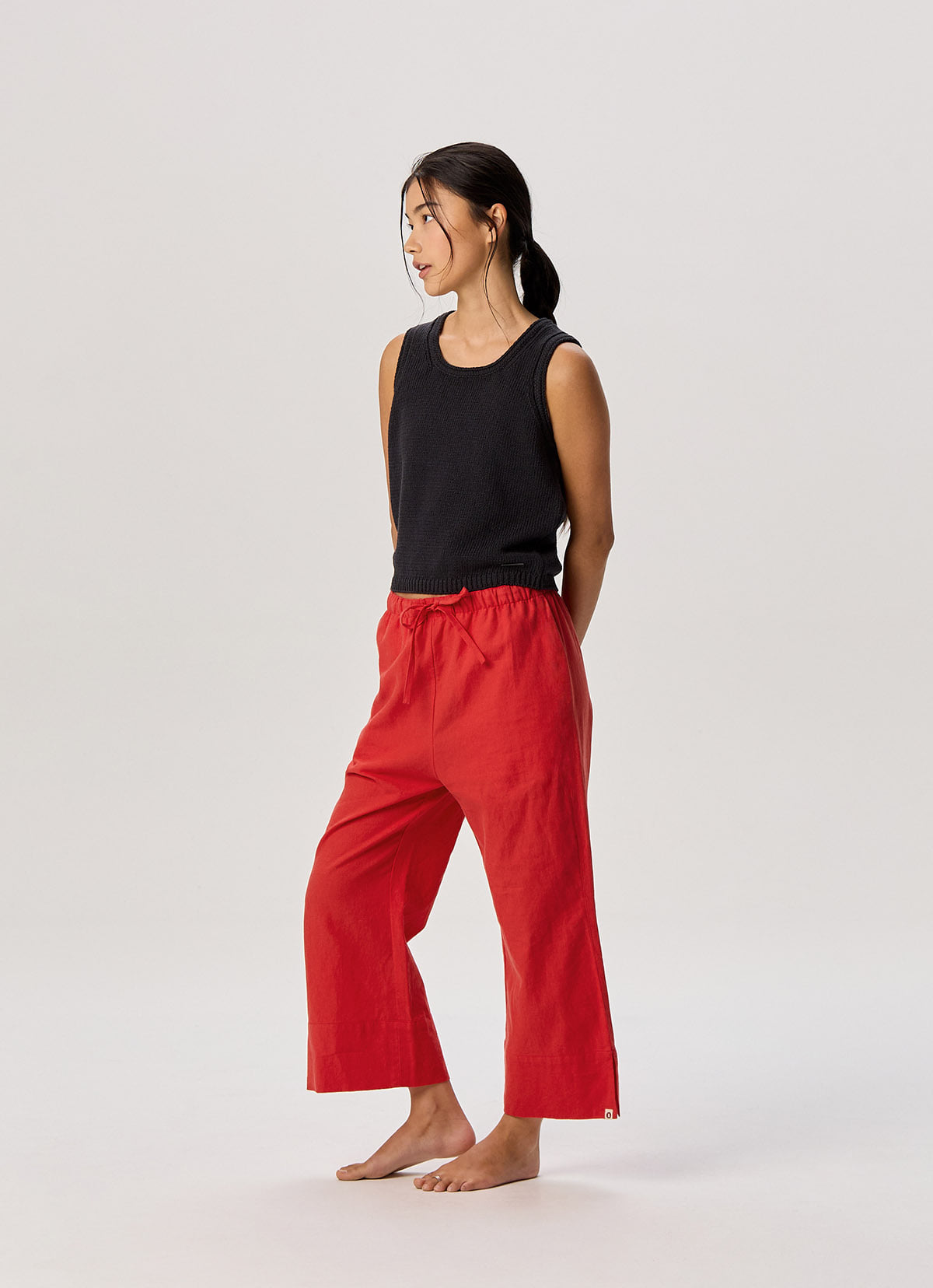Linen crop pants_Red
