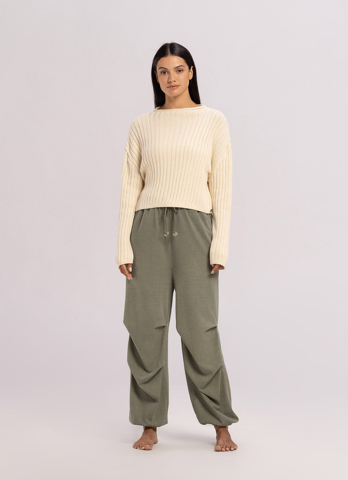 Double tuck pants (Unisex)_Grey Khaki