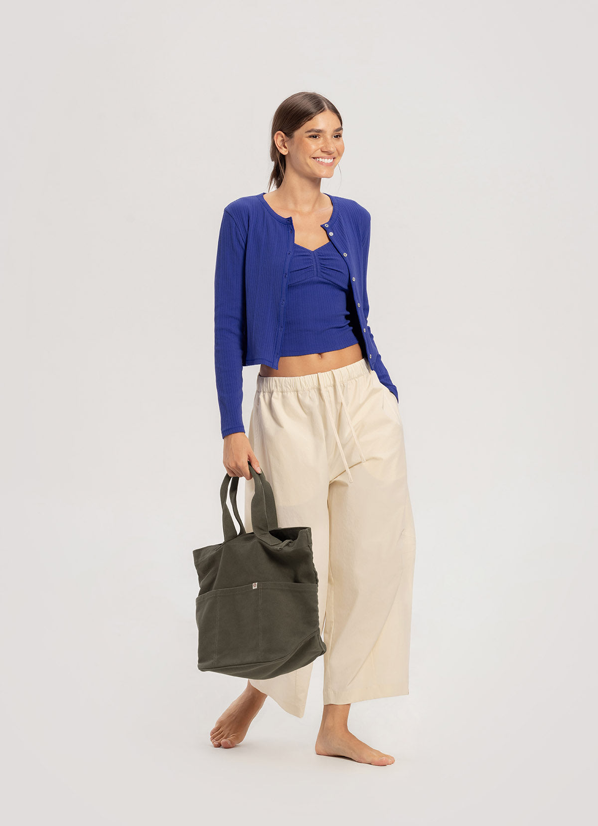 Pointelle shirring tank top_Bluing