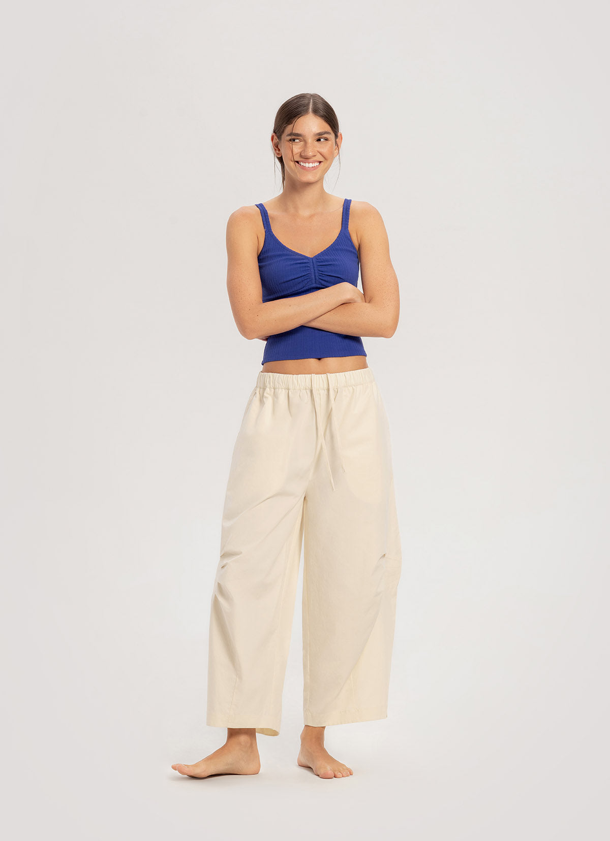 Pointelle shirring tank top_Bluing