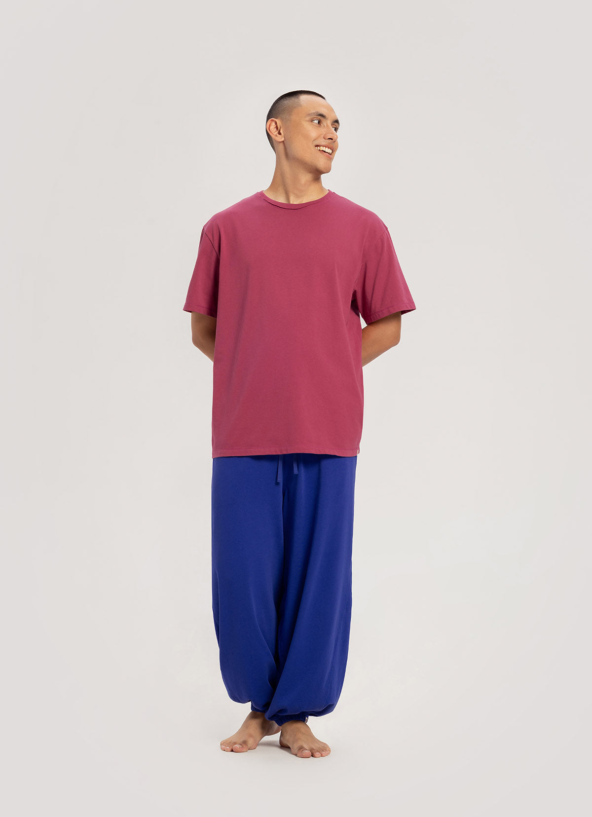Diagonal jogger pants (Unisex)_Bluing