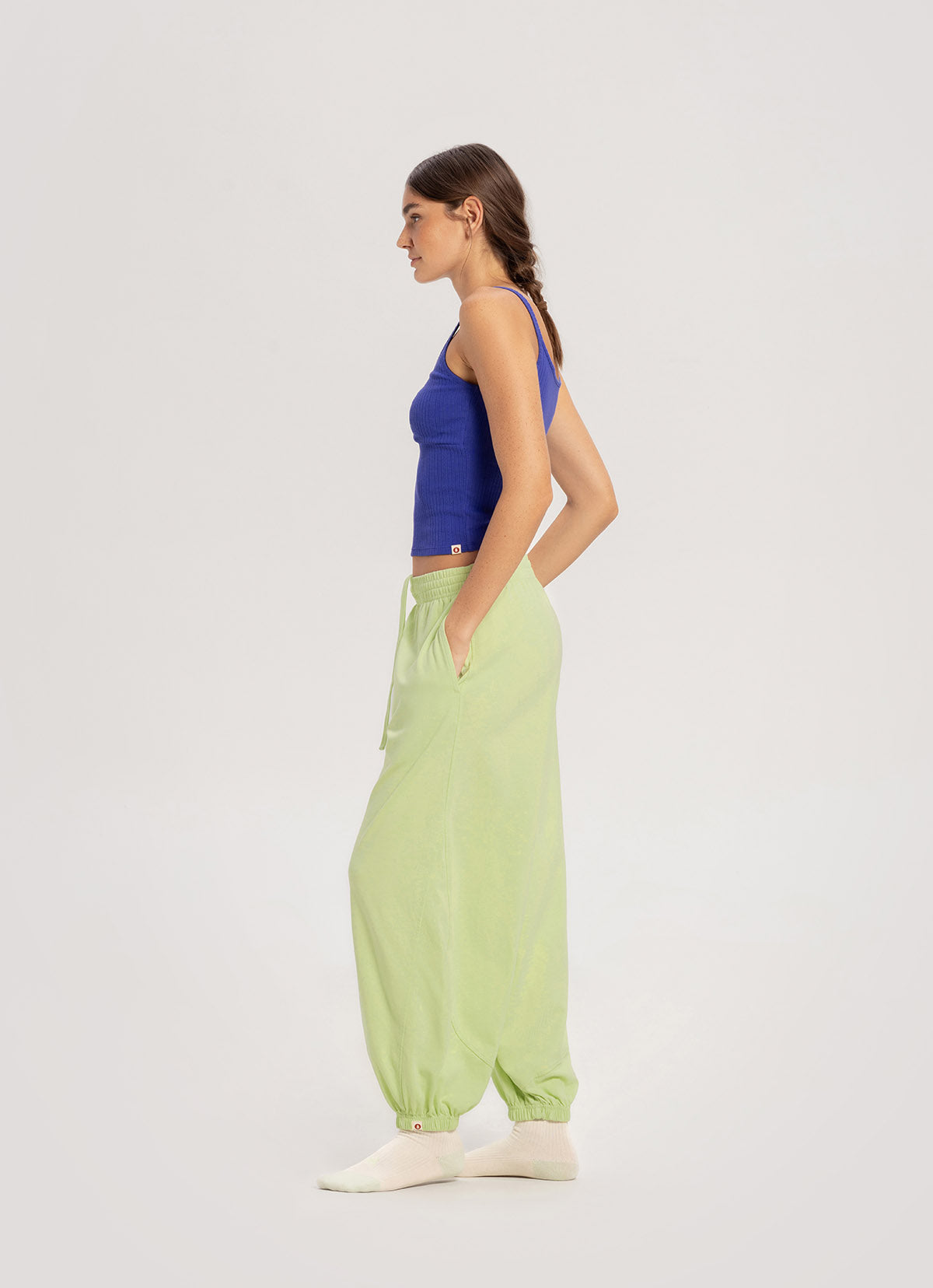 Pointelle shirring tank top_Bluing