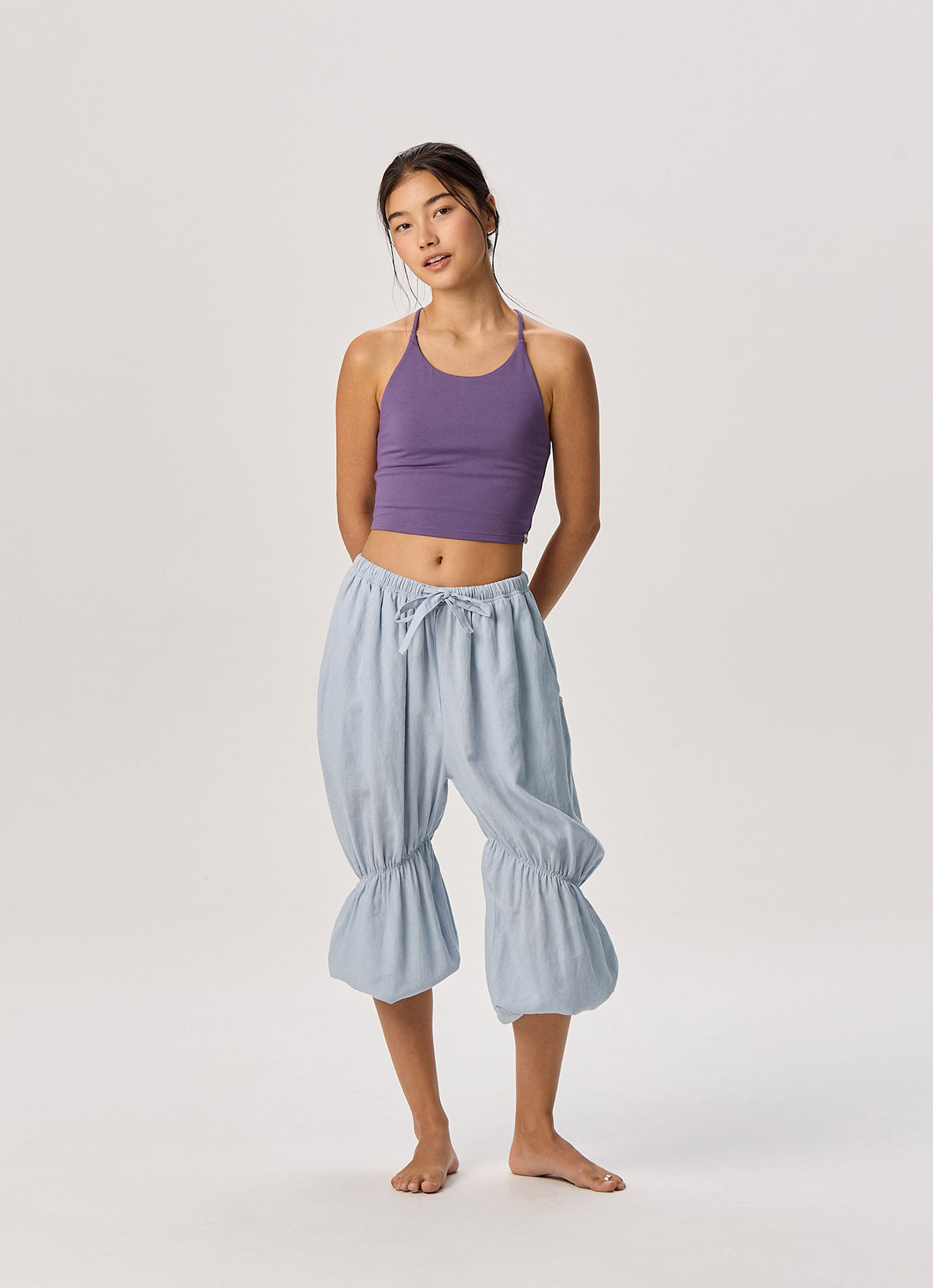 Linen shirring pants_Light Blue