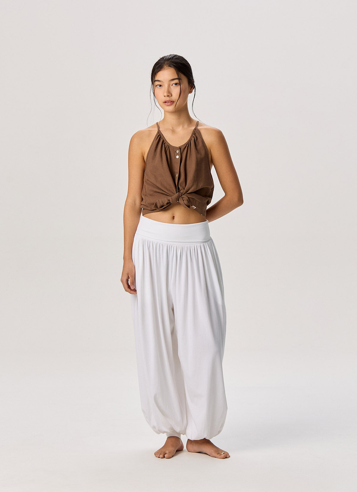 Linen shirring sleeveless_Brown Lentil