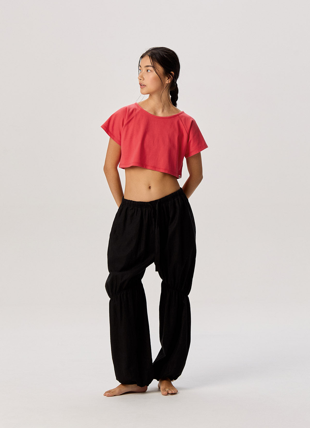 Linen shirring pants_Black
