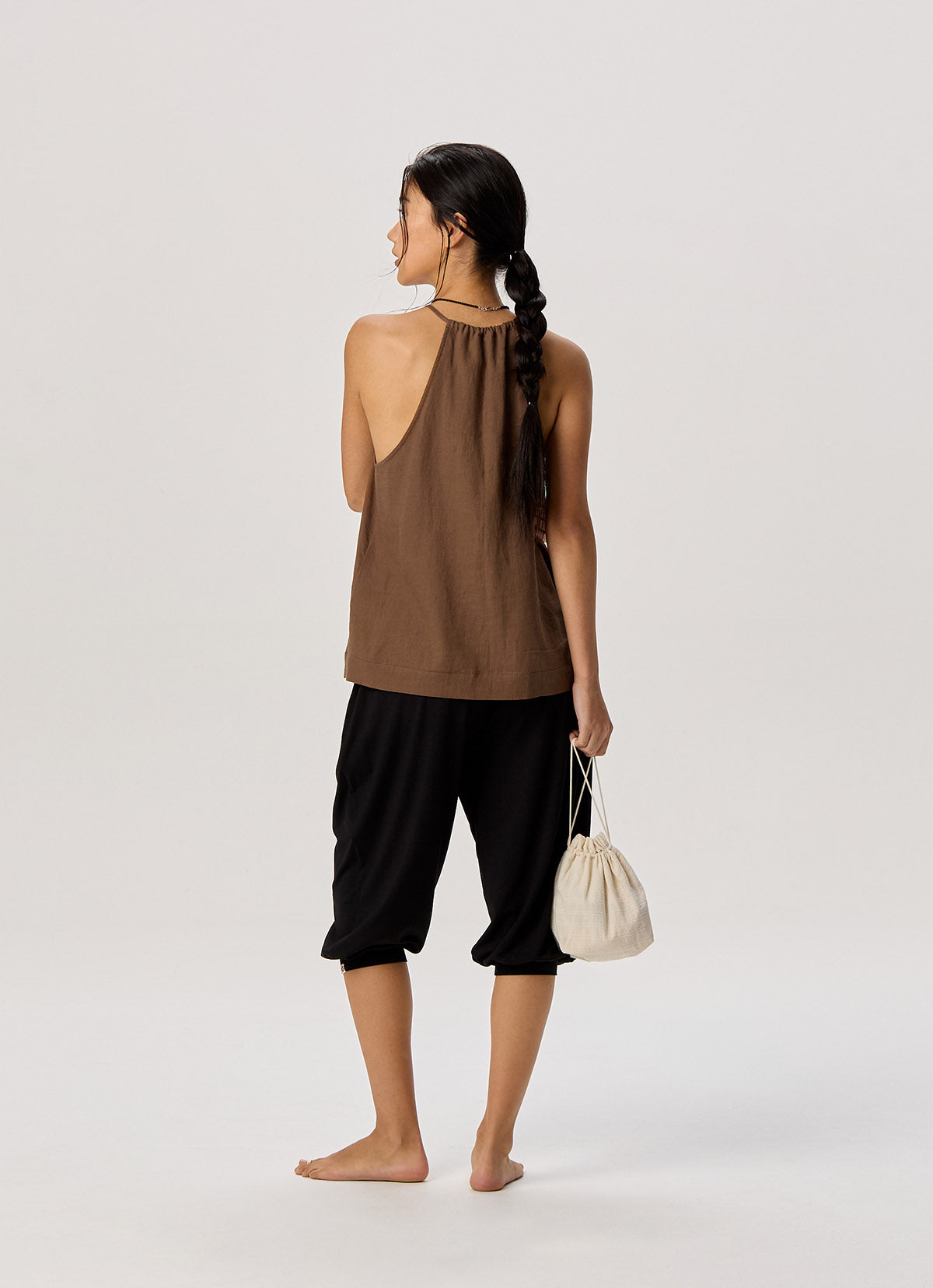 Linen shirring sleeveless_Brown Lentil